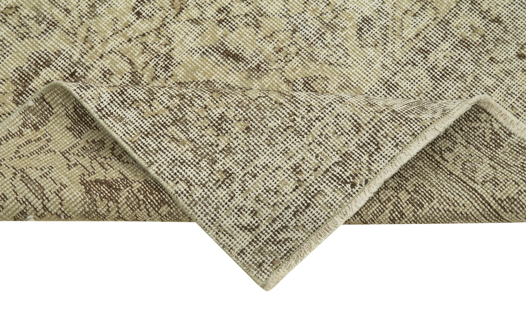 Vintage Area Rug - Hand Woven Rug Overdyed Beige Cotton Wool Carpet 2'6'' x 10'6''