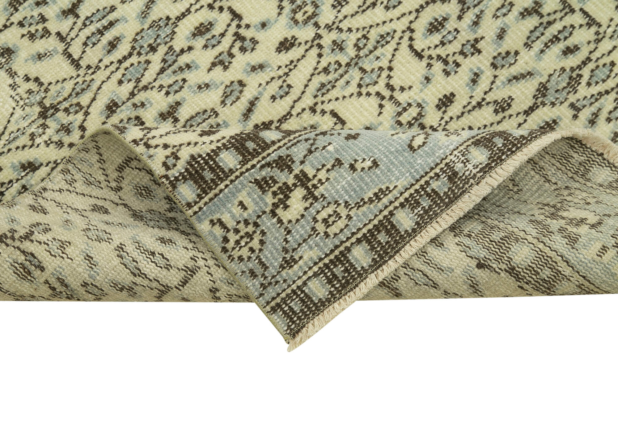 Handmade Area Rug – Overdyed Vintage Cotton Wool Carpet 2'11'' x 11'1'' Beige
