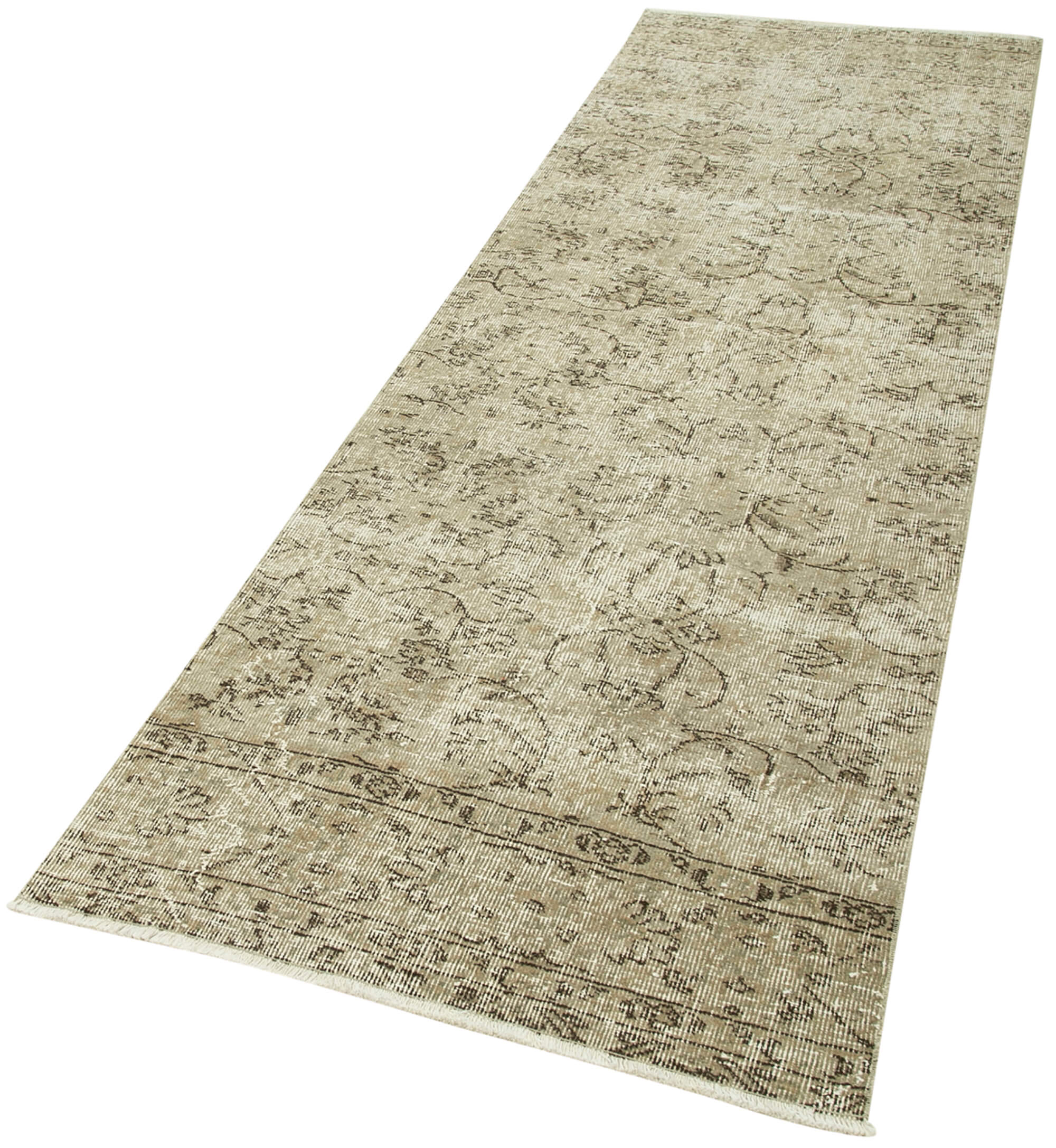 Handmade Vintage Area Rug – Overdyed Wool Rug | Neutral Beige Cotton Wool Carpet 2'11''x9'7''