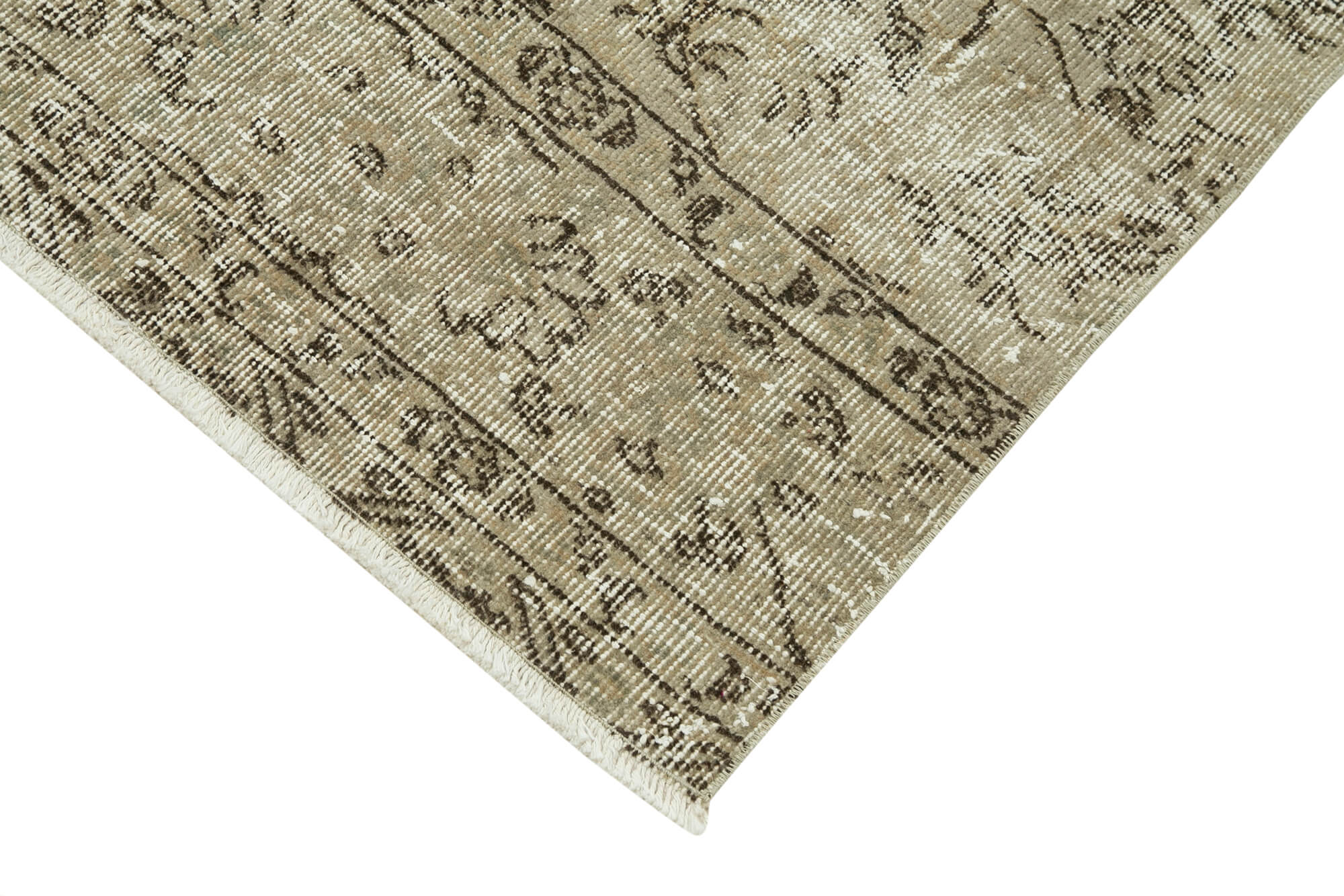 Handmade Vintage Area Rug – Overdyed Wool Rug | Neutral Beige Cotton Wool Carpet 2'11''x9'7''