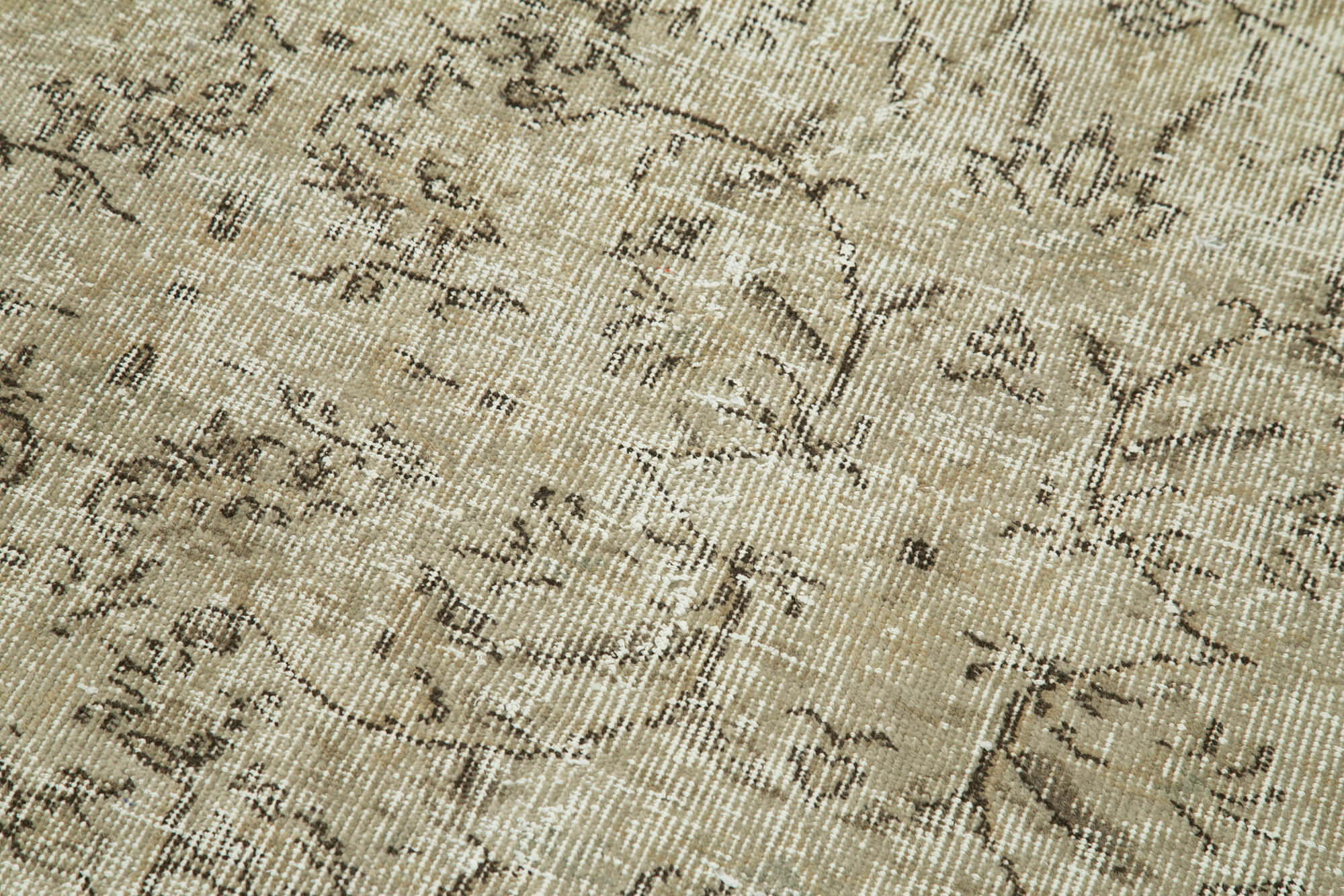 Handmade Vintage Area Rug – Overdyed Wool Rug | Neutral Beige Cotton Wool Carpet 2'11''x9'7''
