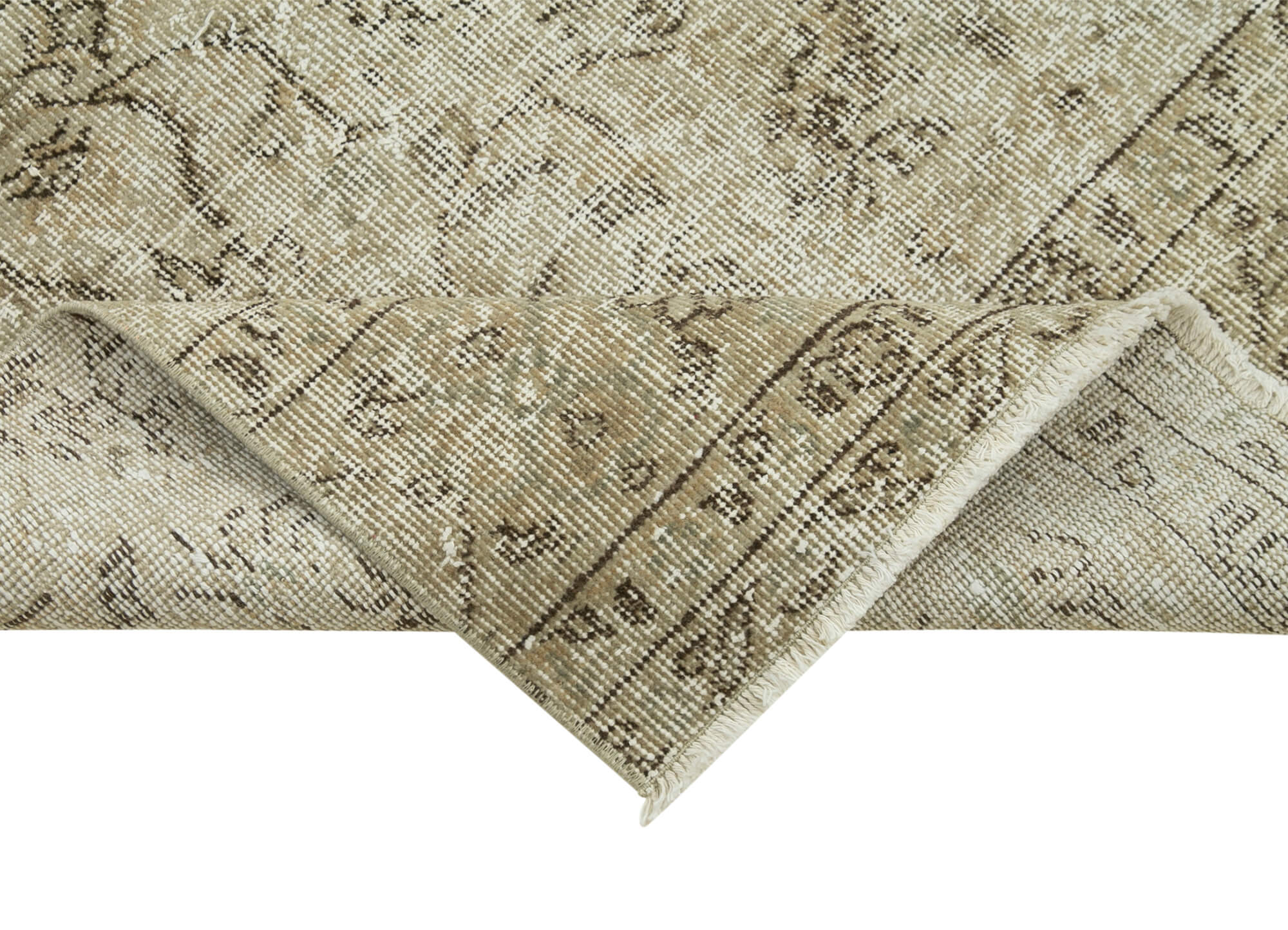 Handmade Vintage Area Rug – Overdyed Wool Rug | Neutral Beige Cotton Wool Carpet 2'11''x9'7''