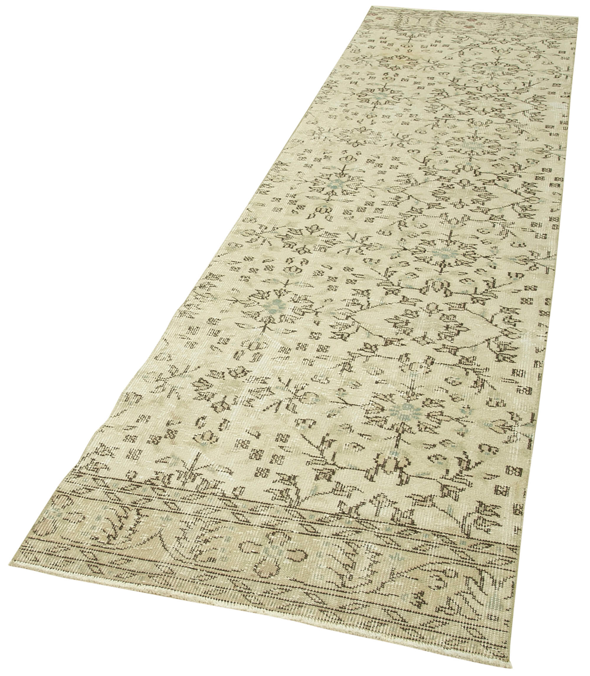 Vintage Handmade Area Rug – Overdyed Beige Turkish Cotton Wool Carpet 2'8''x10'5''