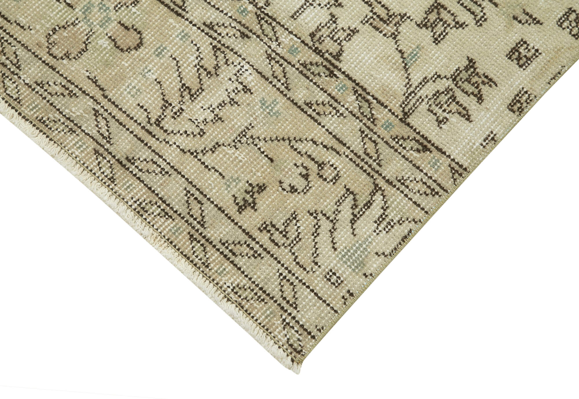 Vintage Handmade Area Rug – Overdyed Beige Turkish Cotton Wool Carpet 2'8''x10'5''