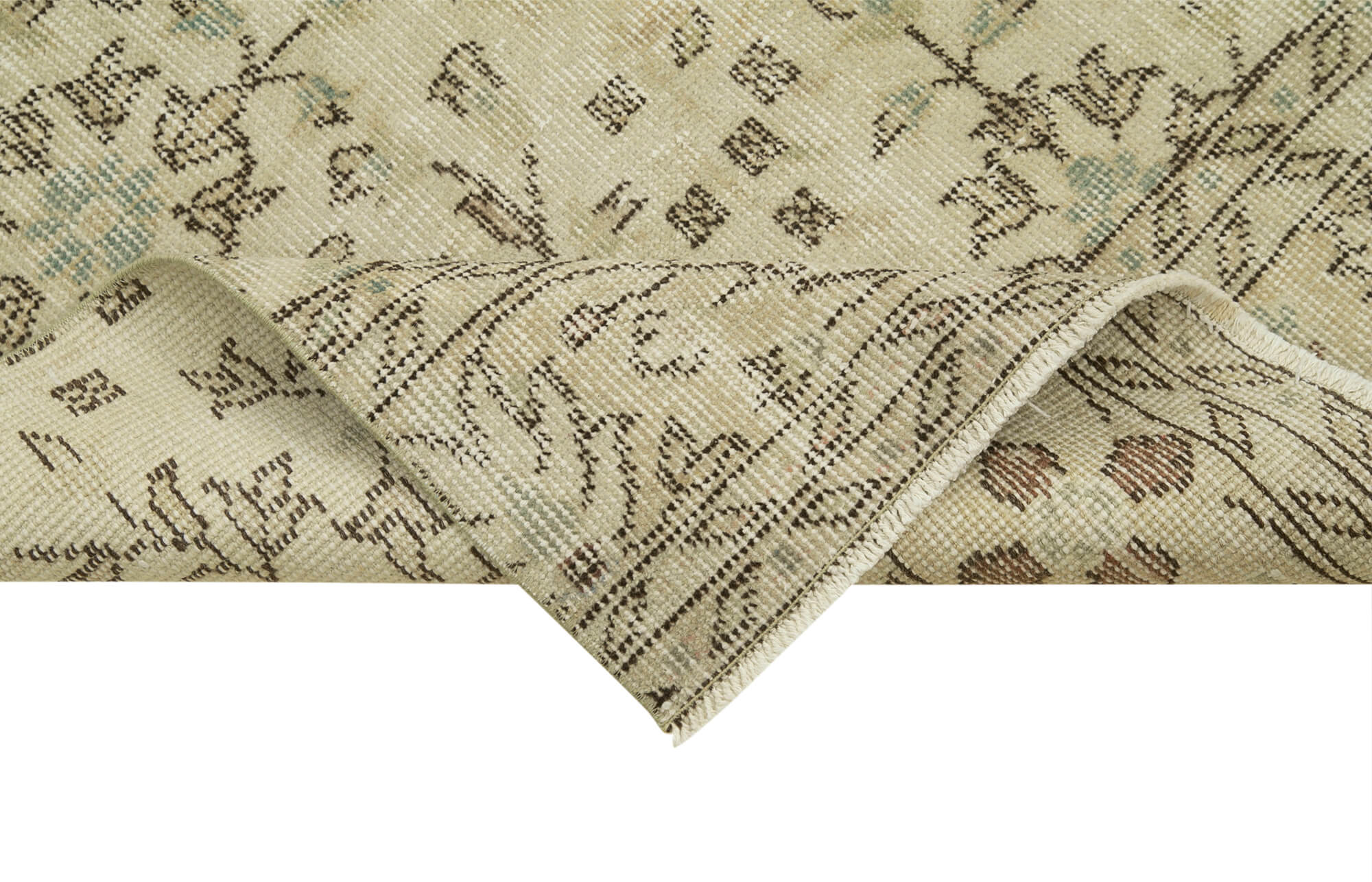 Vintage Handmade Area Rug – Overdyed Beige Turkish Cotton Wool Carpet 2'8''x10'5''