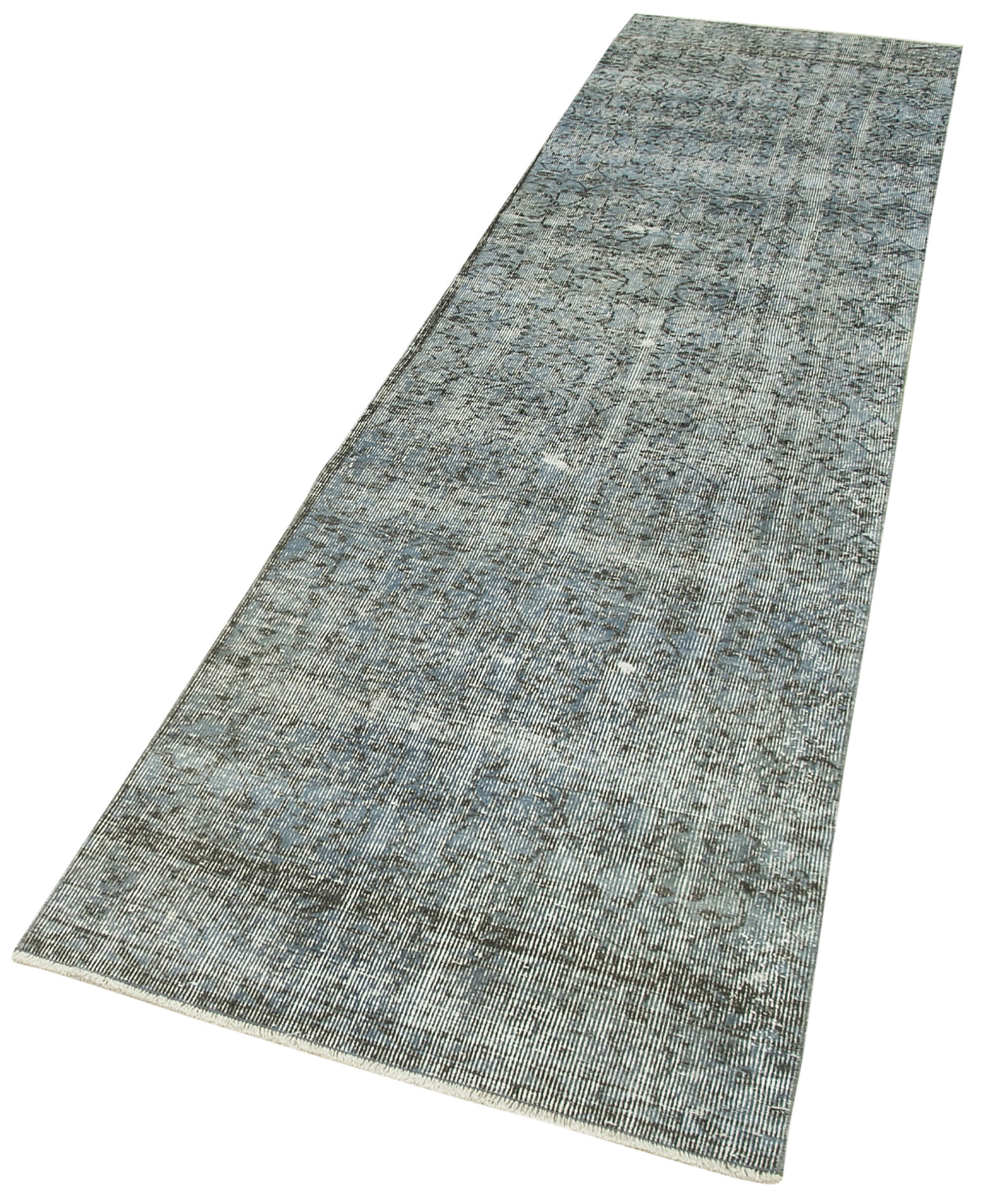 Handmade Vintage Area Rug – Overdyed Wool Rug | Blue Cotton Carpet 2'7''x10'8''