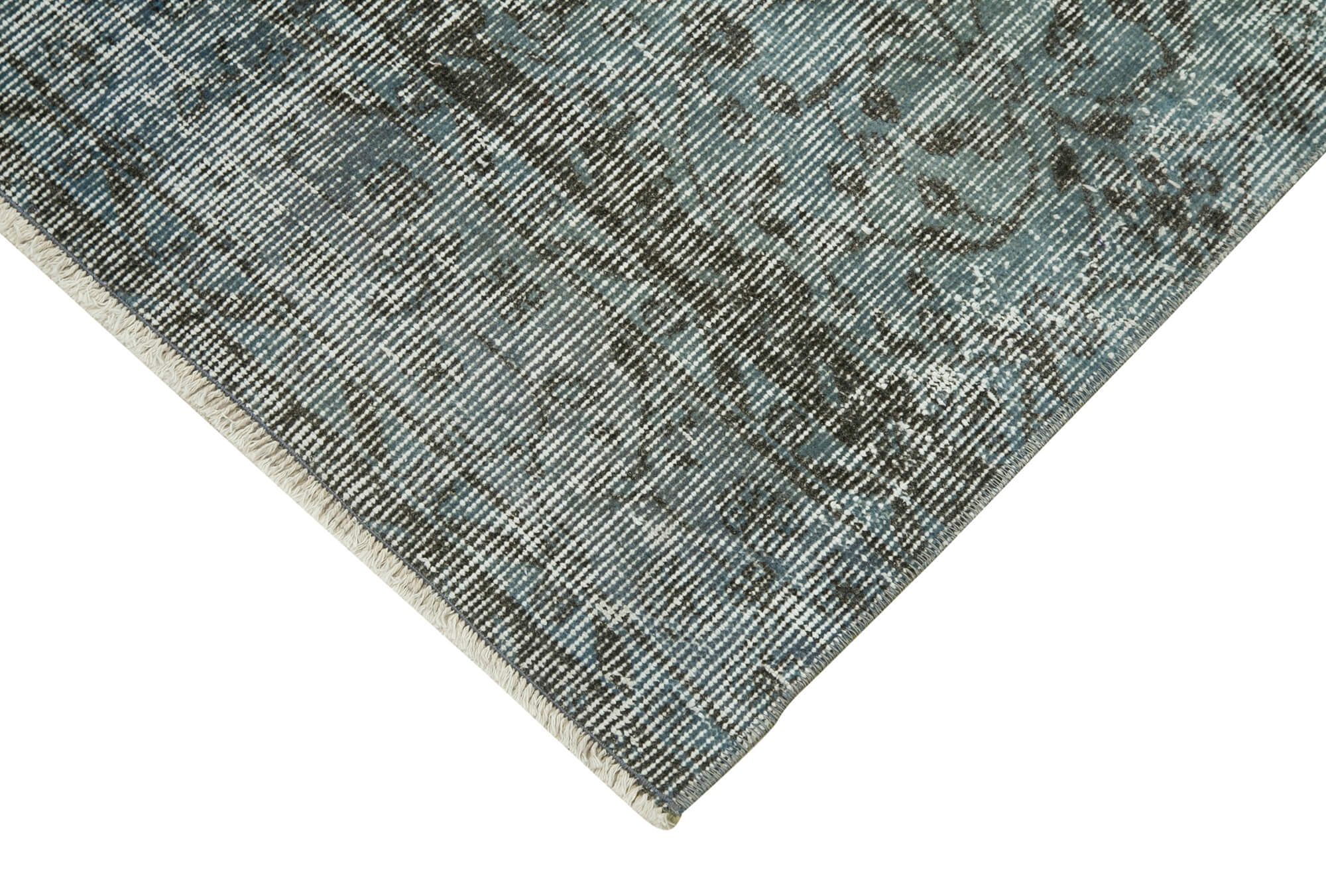 Handmade Vintage Area Rug – Overdyed Wool Rug | Blue Cotton Carpet 2'7''x10'8''