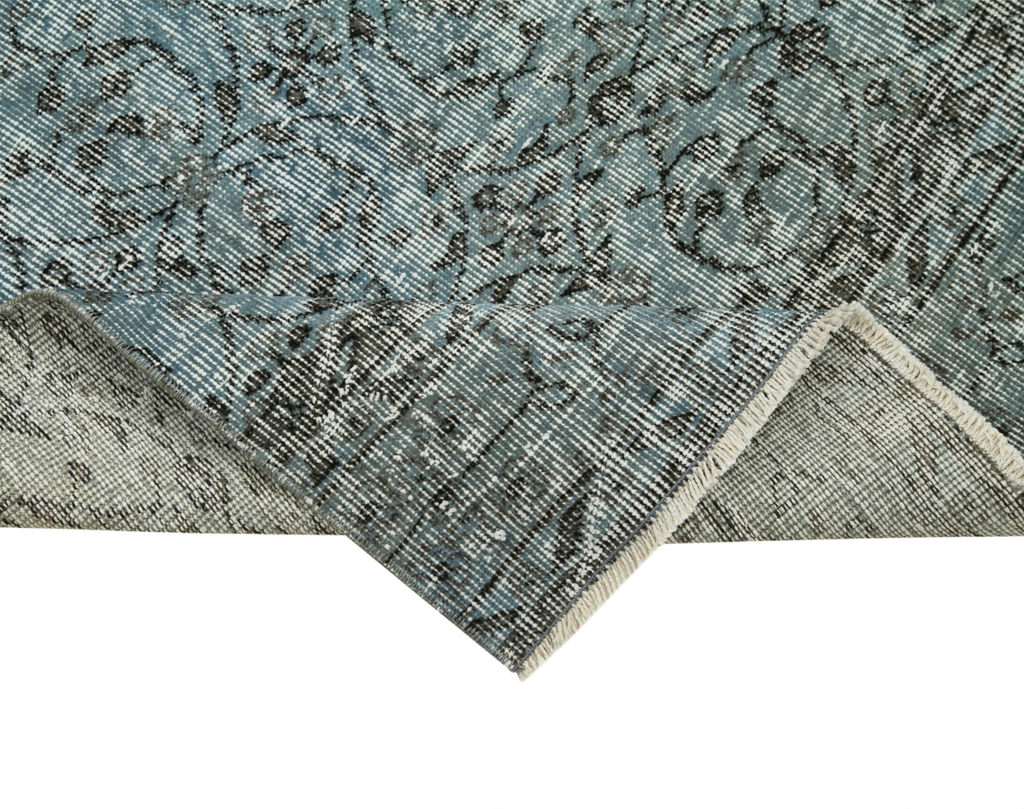 Handmade Vintage Area Rug – Overdyed Wool Rug | Blue Cotton Carpet 2'7''x10'8''