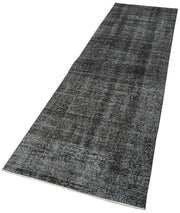 Handmade Vintage Area Rug | Overdyed Black Wool Cotton Blend 2'8''x10'2'' Bohemian Style
