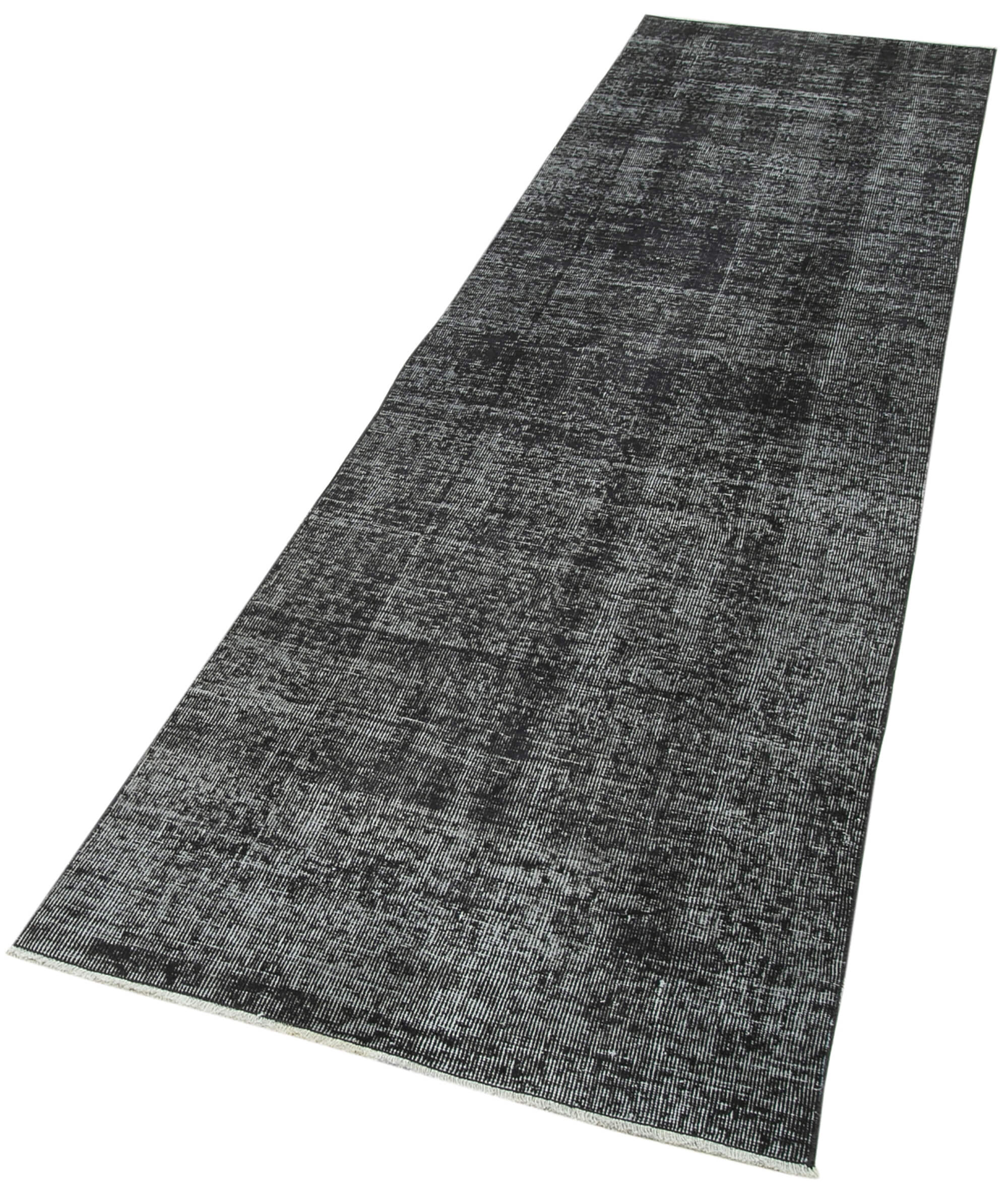 Handmade Vintage Area Rug | Overdyed Black Wool Cotton Blend 2'8''x10'2'' Bohemian Style