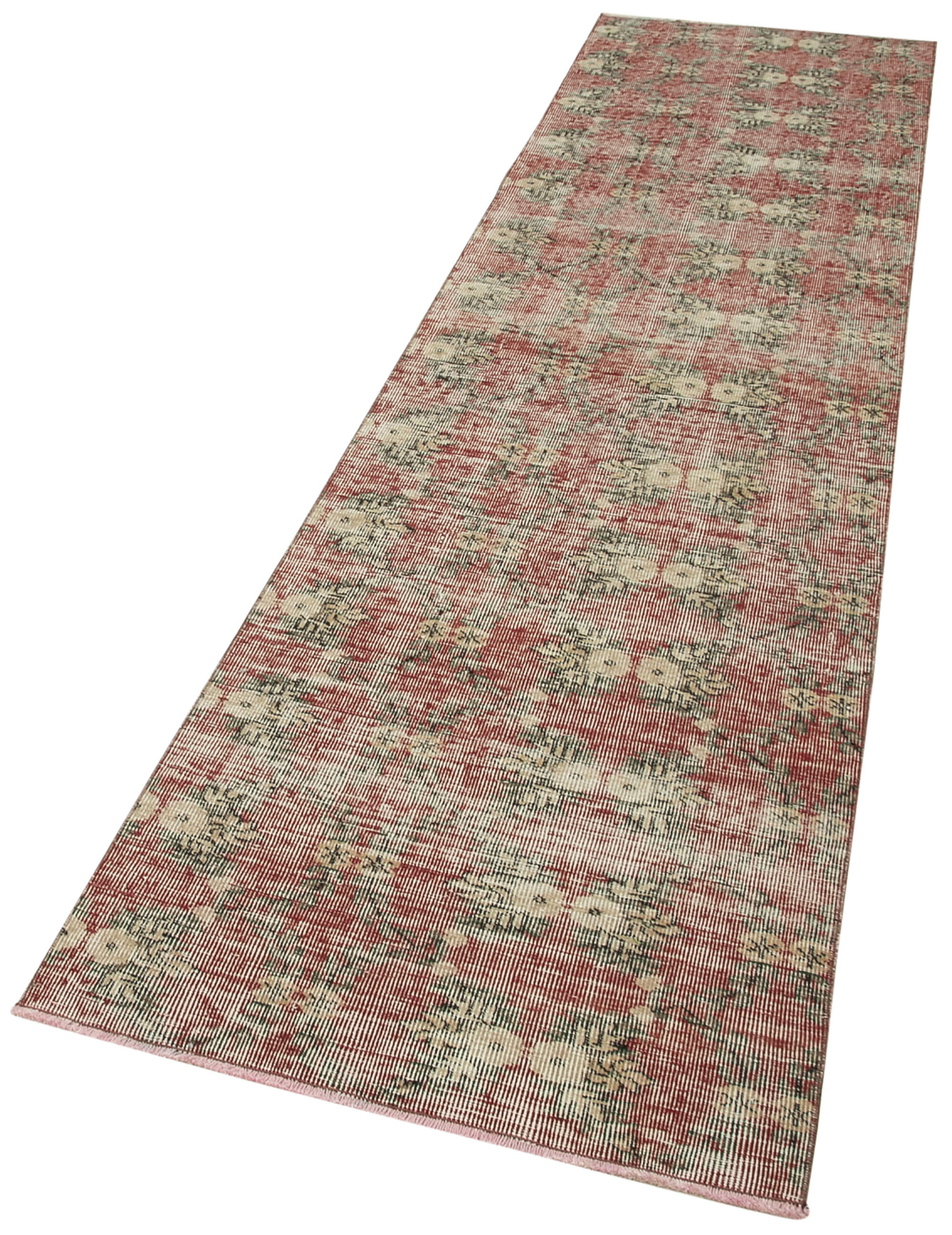 Vintage Area Rug – Handmade Wool Rug Overdyed Red Turkish Hand Knotted Carpet 2'7''x10'2''
