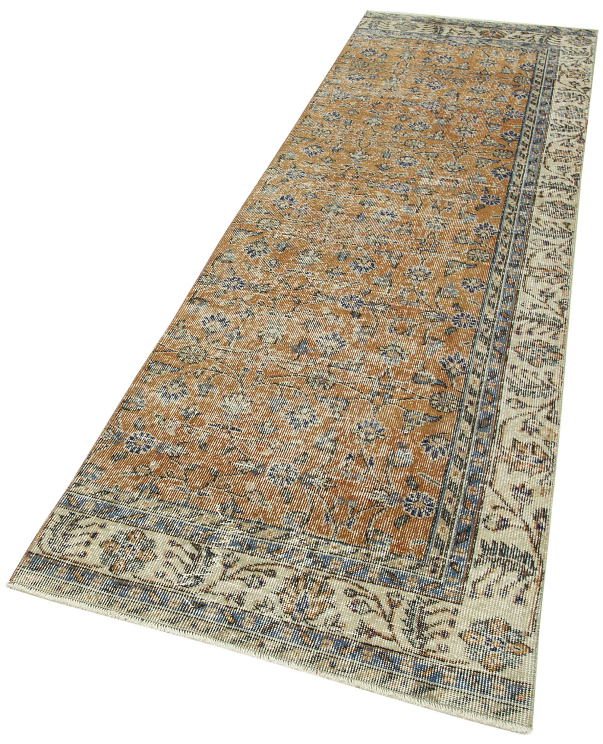 Vintage Handmade Area Rug – Overdyed Beige Cotton Wool Carpet 2'11''x10'1''