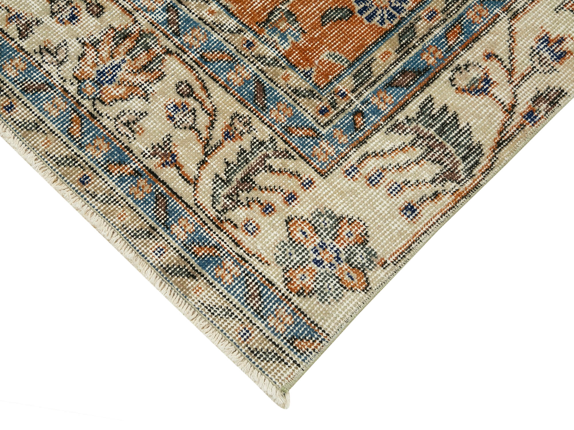 Vintage Handmade Area Rug – Overdyed Beige Cotton Wool Carpet 2'11''x10'1''