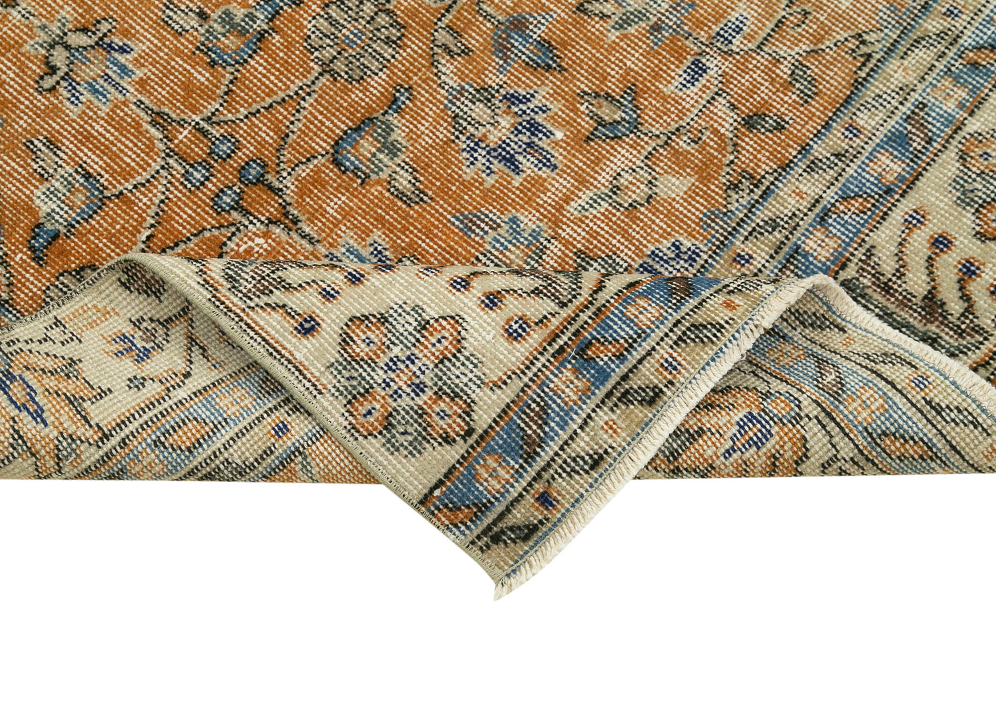 Vintage Handmade Area Rug – Overdyed Beige Cotton Wool Carpet 2'11''x10'1''