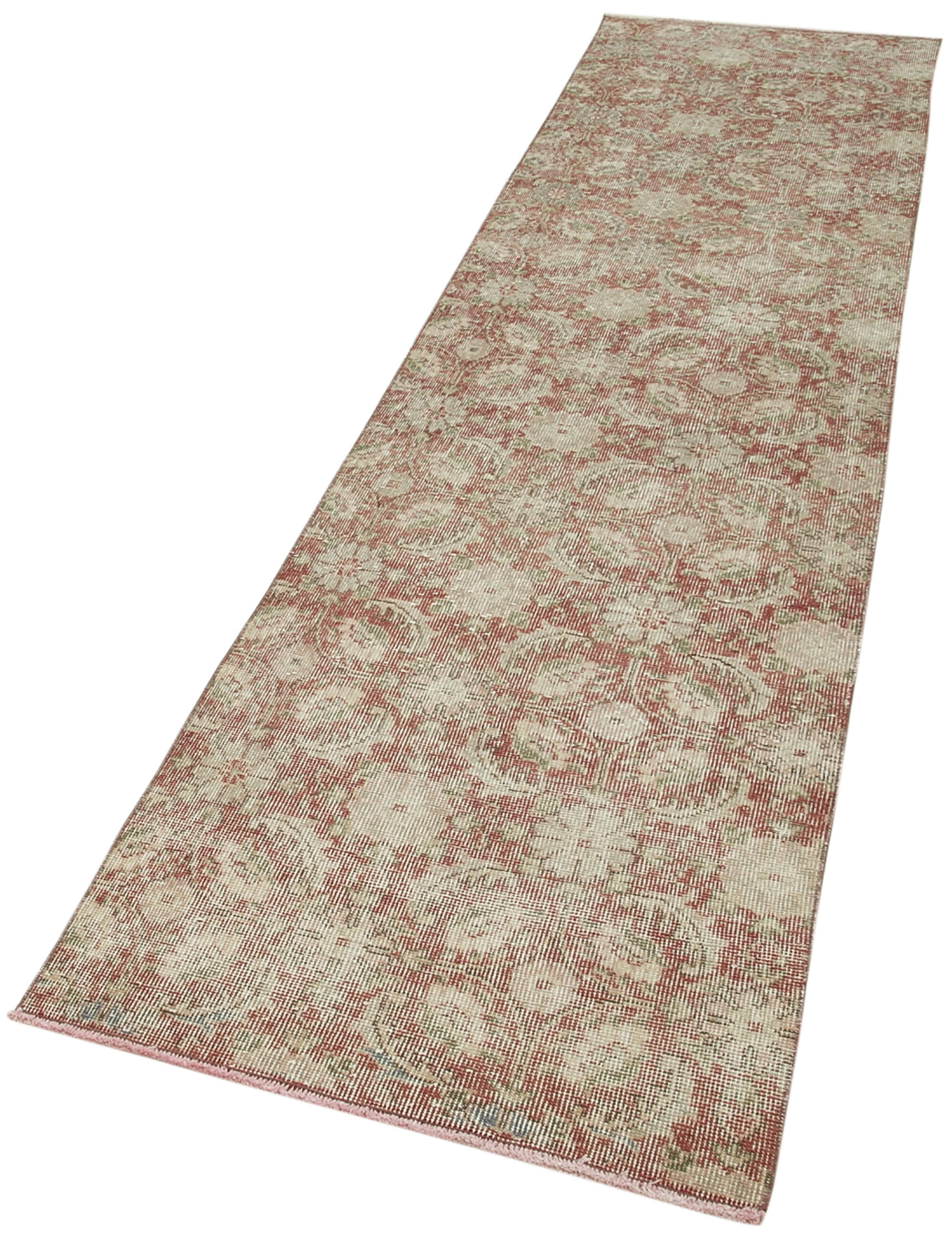 Handmade Vintage Area Rug – Overdyed Cotton Wool Rug | Vintage Beige Carpet 2'6''x10'4''