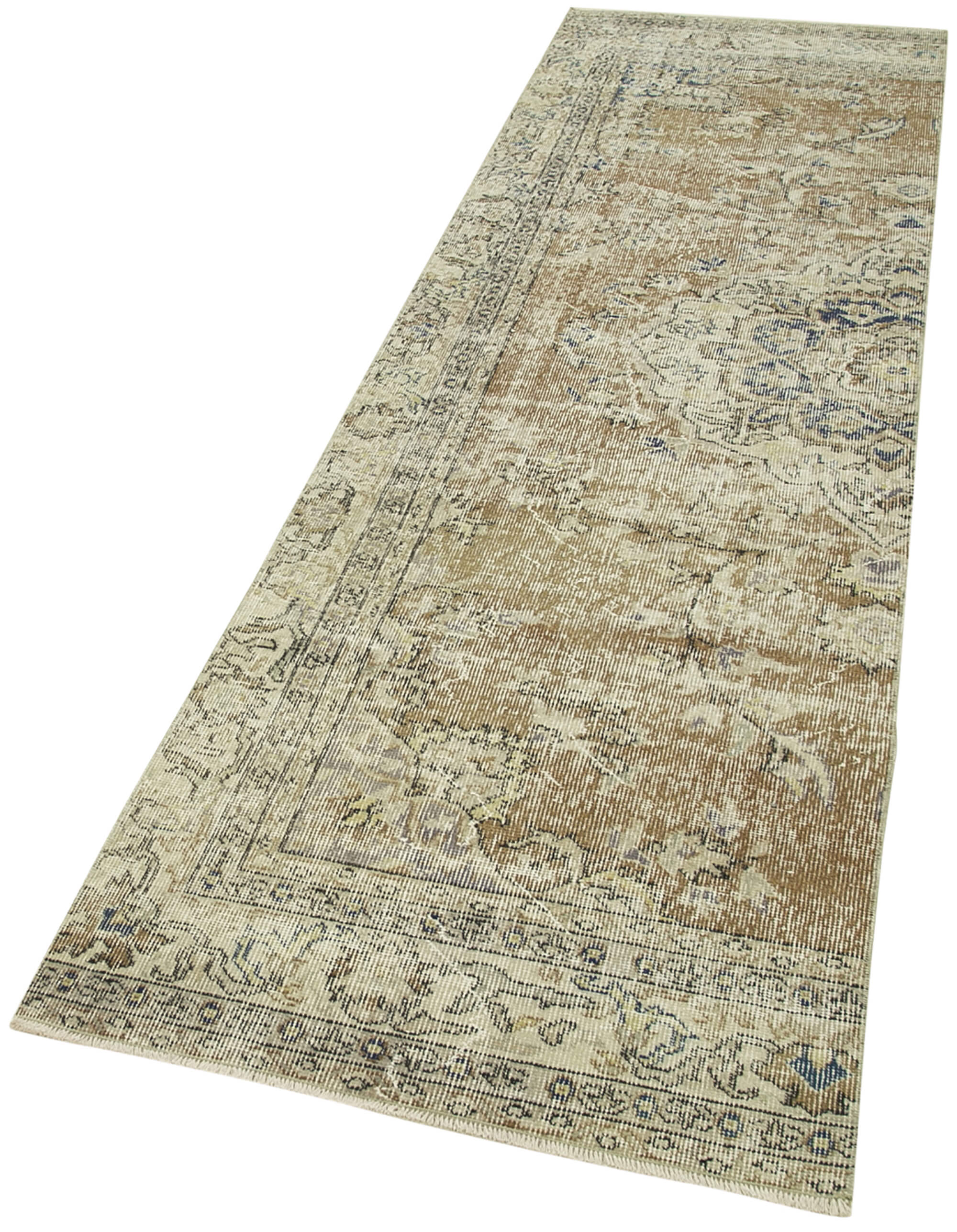 Vintage Area Rug - Hand Woven Rug, Overdyed Beige Carpet 2'7'' x 9'6'' | Soft Wool Cotton