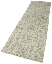 Handmade Vintage Area Rug - Overdyed Wool Rug | Neutral Beige Cotton Carpet 2'7'' x 9'8''