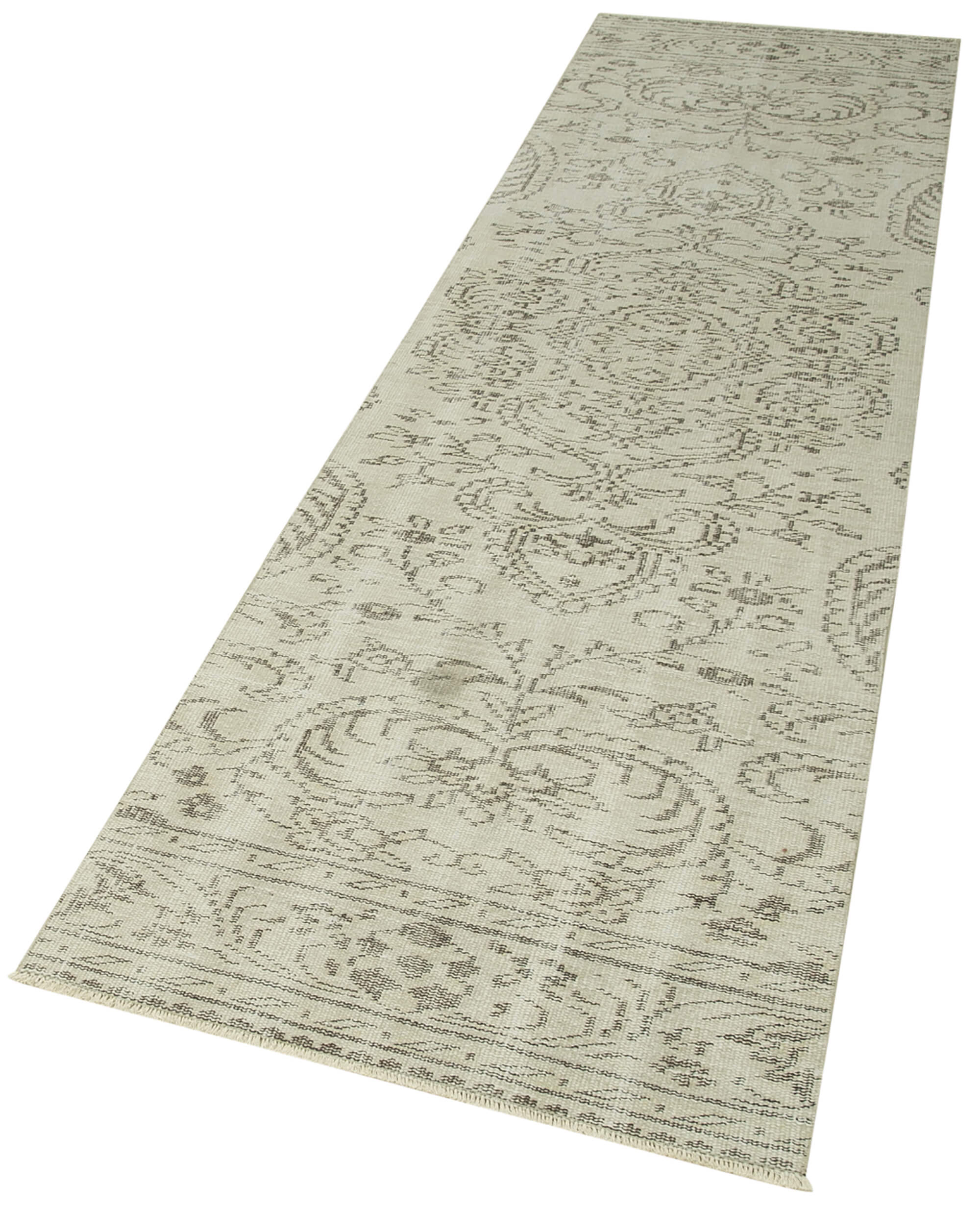 Handmade Vintage Area Rug - Overdyed Wool Rug | Neutral Beige Cotton Carpet 2'7'' x 9'8''