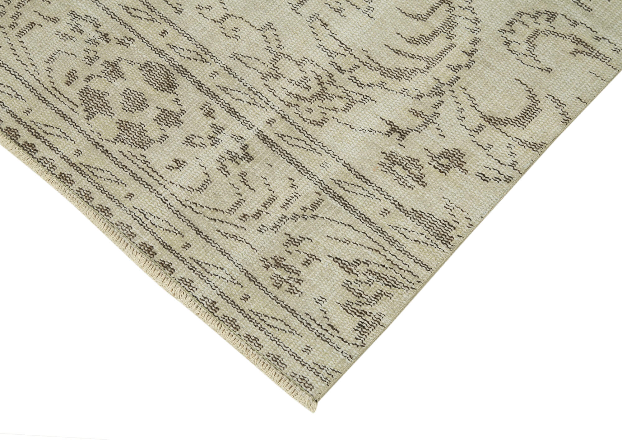 Handmade Vintage Area Rug - Overdyed Wool Rug | Neutral Beige Cotton Carpet 2'7'' x 9'8''