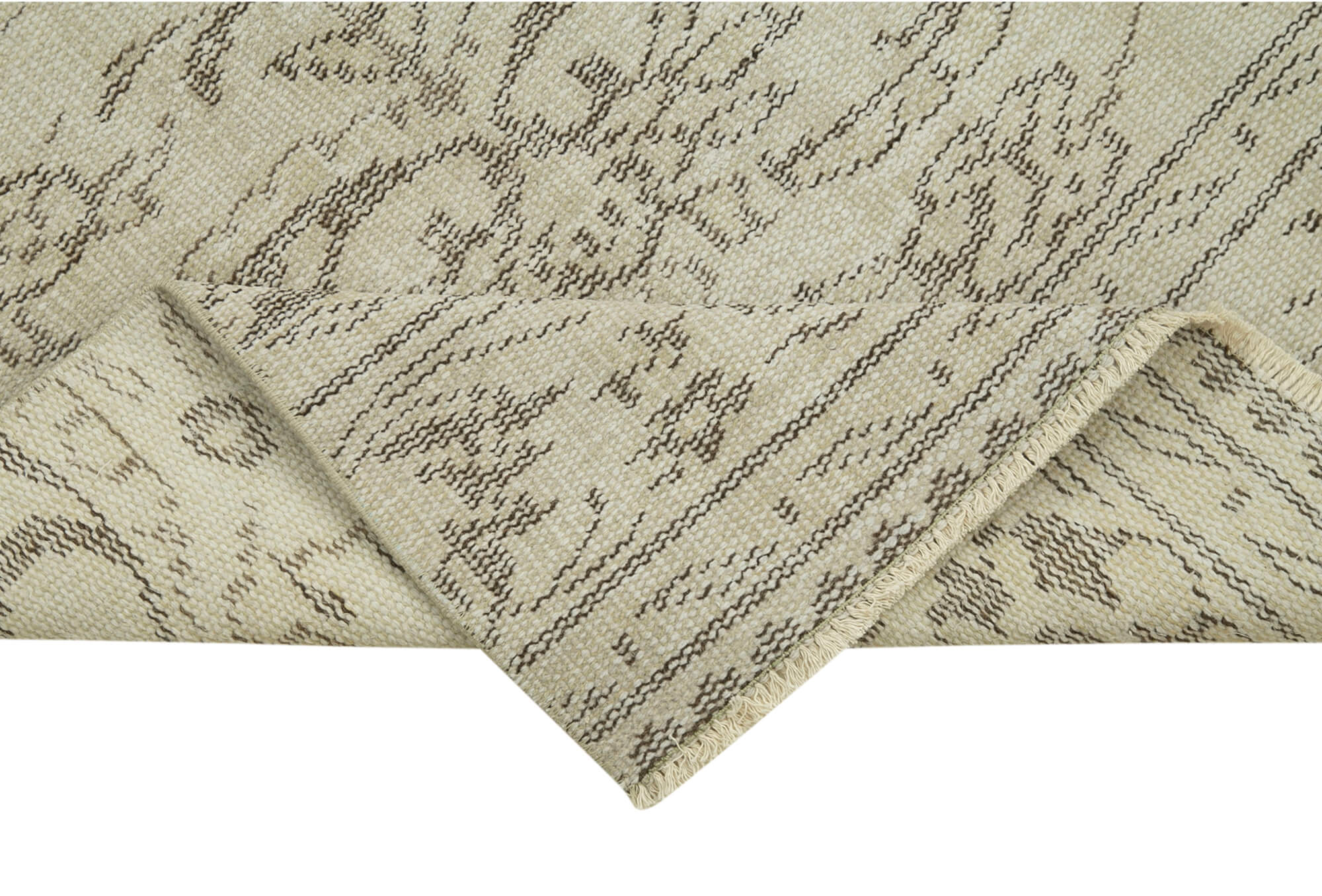 Handmade Vintage Area Rug - Overdyed Wool Rug | Neutral Beige Cotton Carpet 2'7'' x 9'8''