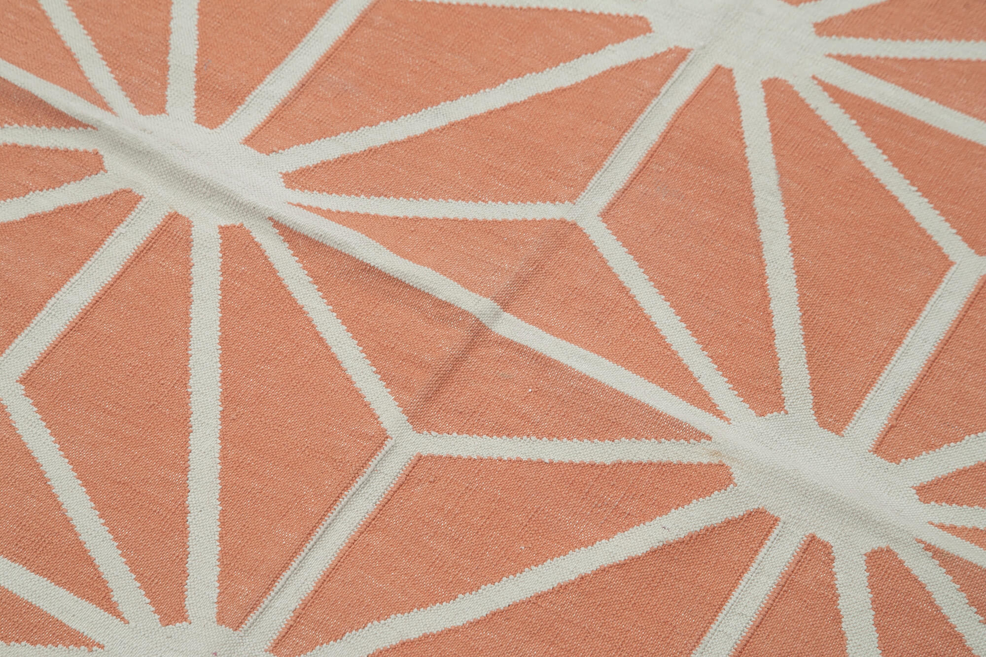 Handmade Area Rug - Orange Geometric Cotton Wool Vintage Turkish Carpet 3'8''x5'5''