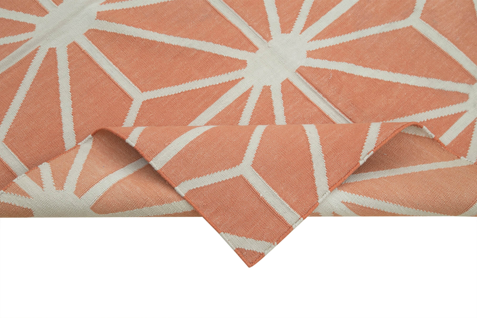 Handmade Area Rug - Orange Geometric Cotton Wool Vintage Turkish Carpet 3'8''x5'5''