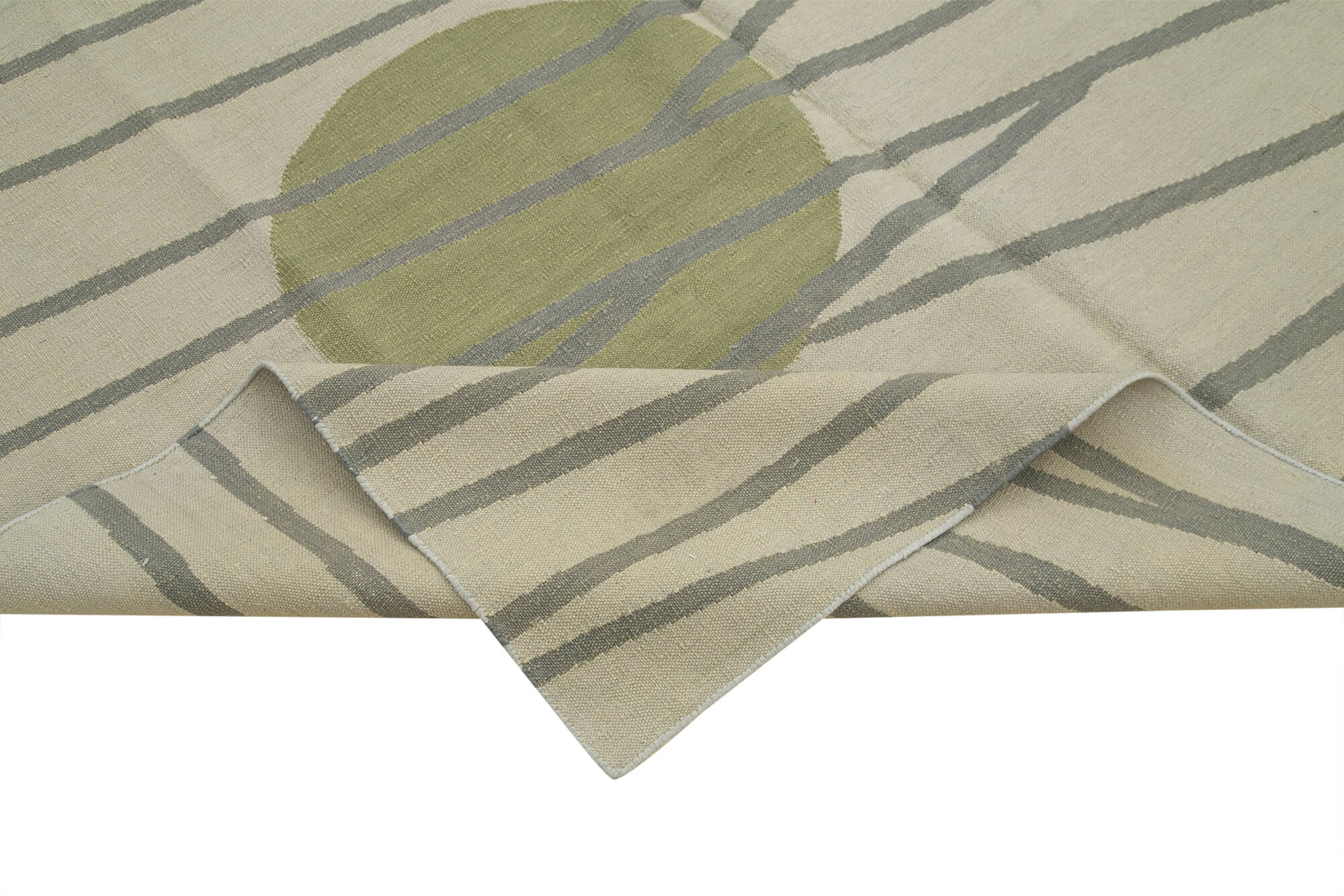 Handmade Wool Area Rug – Green Geometric Cotton Wool Rug 6'4" x 9'8"