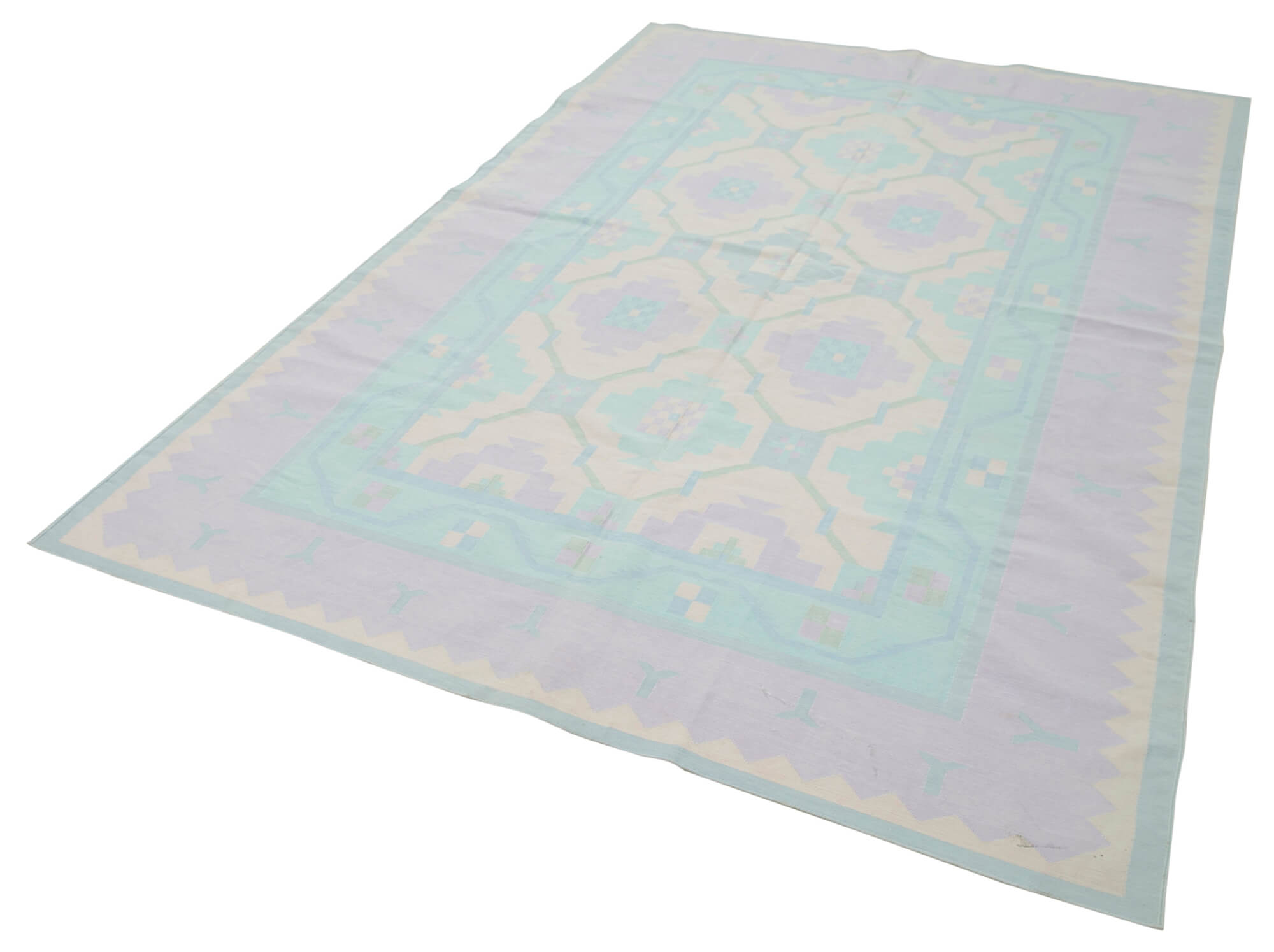 Handmade Wool Area Rug – Geometric Pattern Rug | Neutral Beige Cotton Wool Rug 5'10''x8'11''