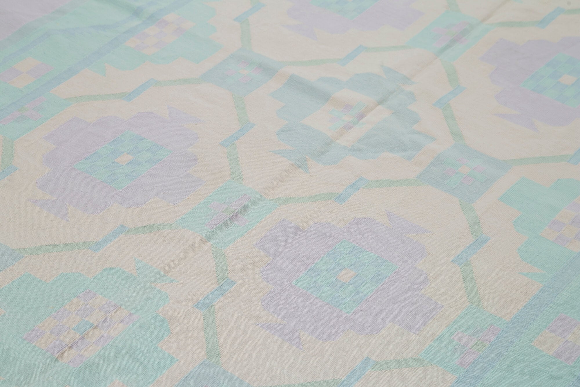 Handmade Wool Area Rug – Geometric Pattern Rug | Neutral Beige Cotton Wool Rug 5'10''x8'11''