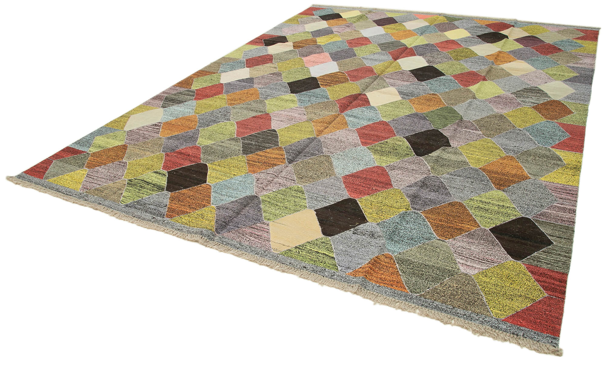 Handmade Wool Area Rug – Green Geometric Cotton Wool Rug 9'6''x12'6''