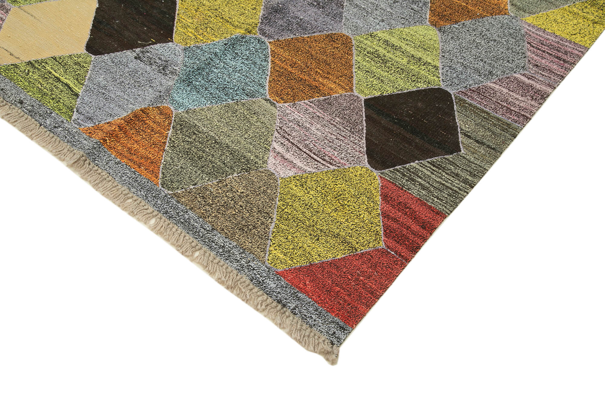 Handmade Wool Area Rug – Green Geometric Cotton Wool Rug 9'6''x12'6''