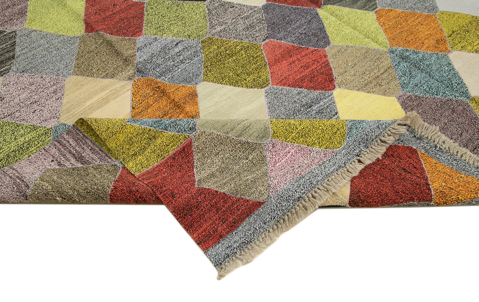 Handmade Wool Area Rug – Green Geometric Cotton Wool Rug 9'6''x12'6''