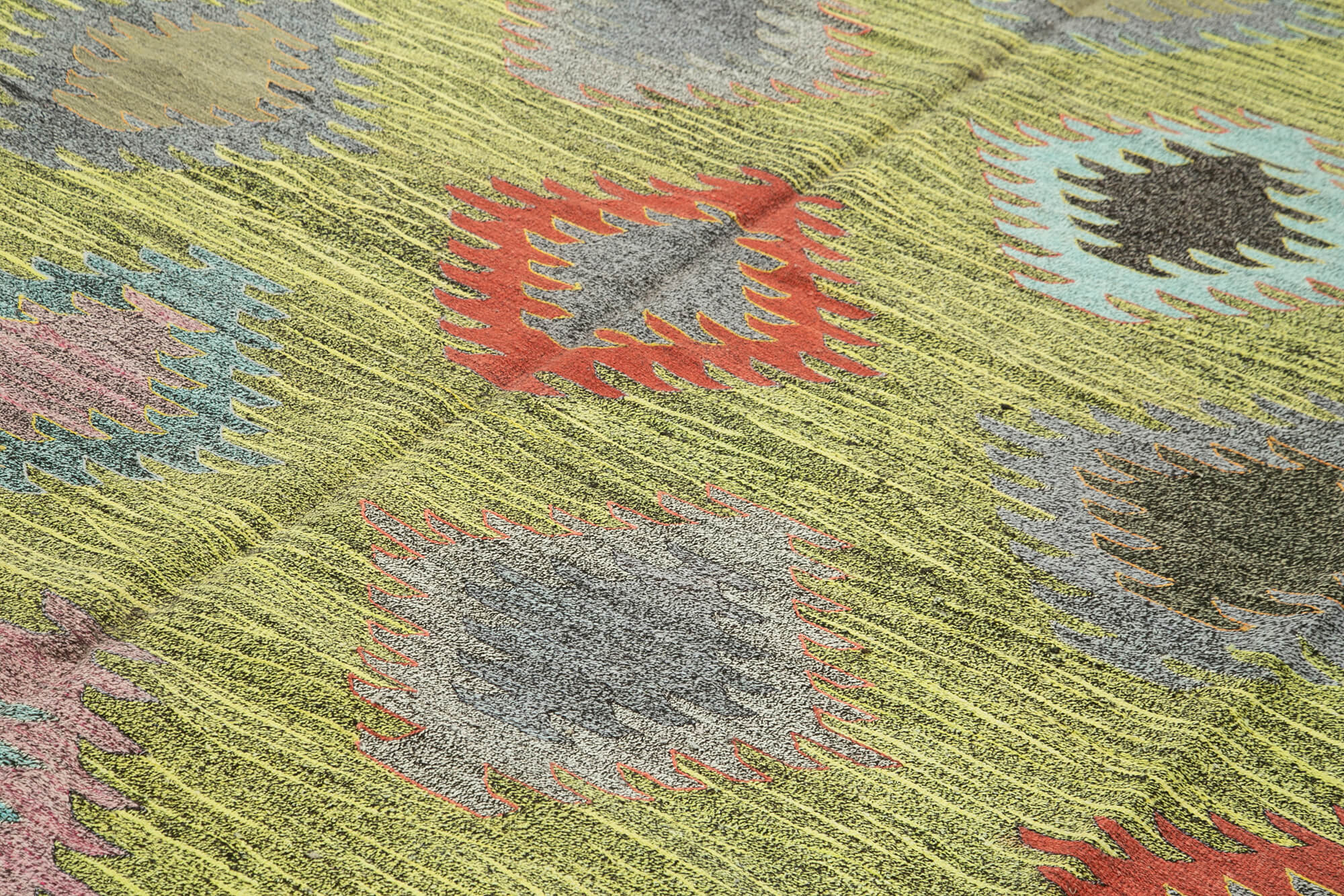 Scrap Yellow Geometric Cotton Wool Handmade Area Rug 9'5'' x 12'2''