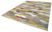 Handmade Area Rug - Vintage Turkish Wool Cotton Geometric Carpet 9'6''x12'1''