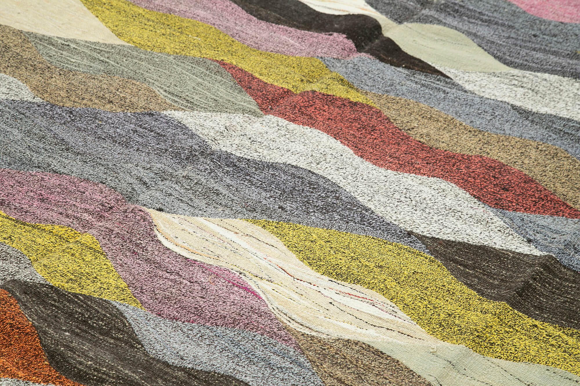 Handmade Area Rug - Vintage Turkish Wool Cotton Geometric Carpet 9'6''x12'1''