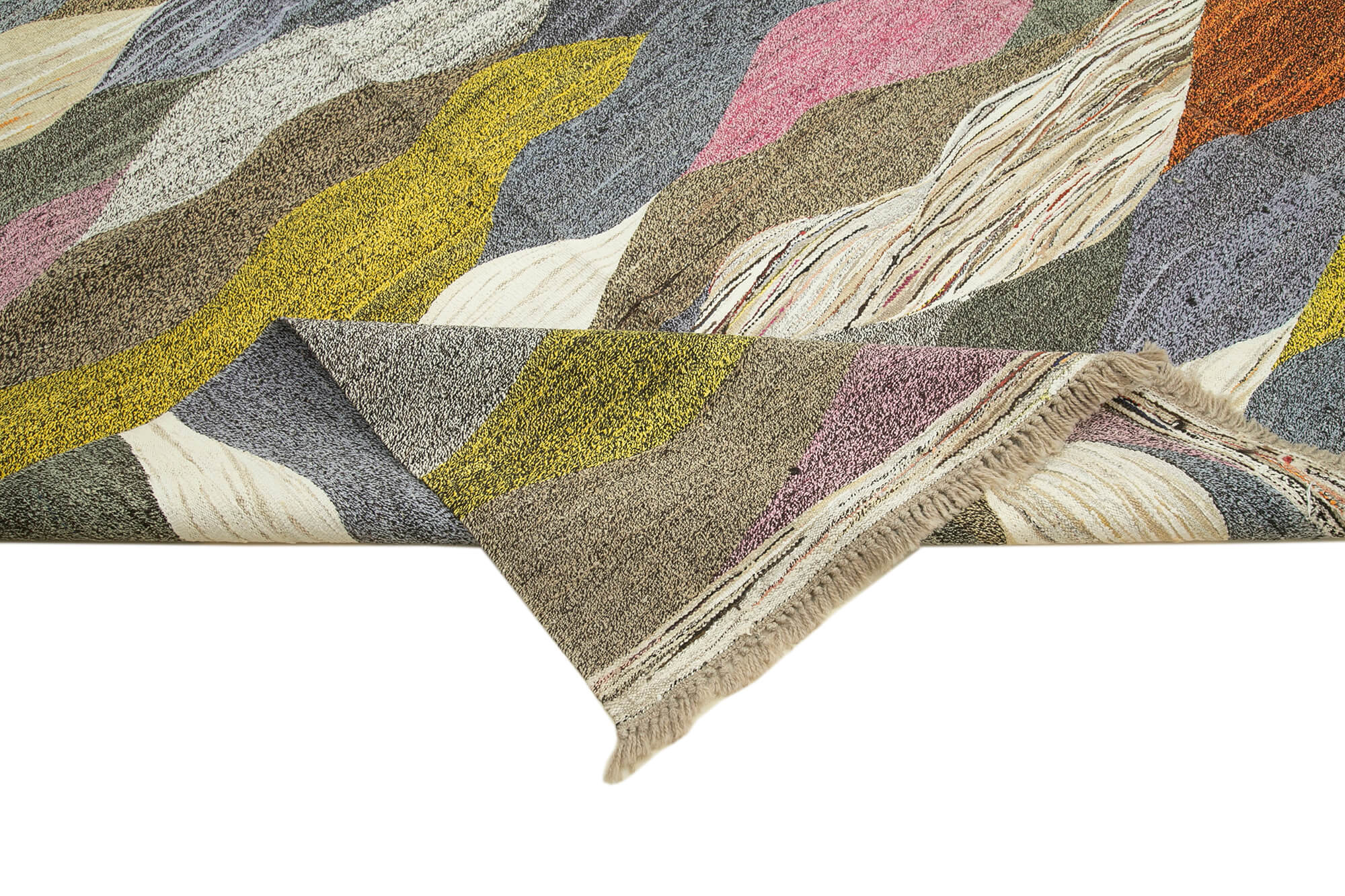 Handmade Area Rug - Vintage Turkish Wool Cotton Geometric Carpet 9'6''x12'1''