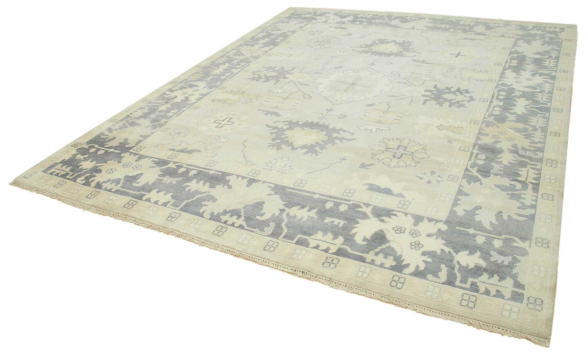 Handmade Wool Area Rug – Tebriz Classic Beige Cotton Wool Rug 9'3''x11'9''