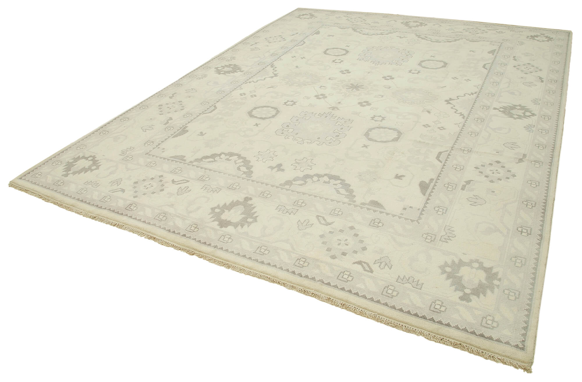 Handmade Wool Area Rug – Tebriz Classic Beige Cotton Wool Rug 9'1''x12'0''