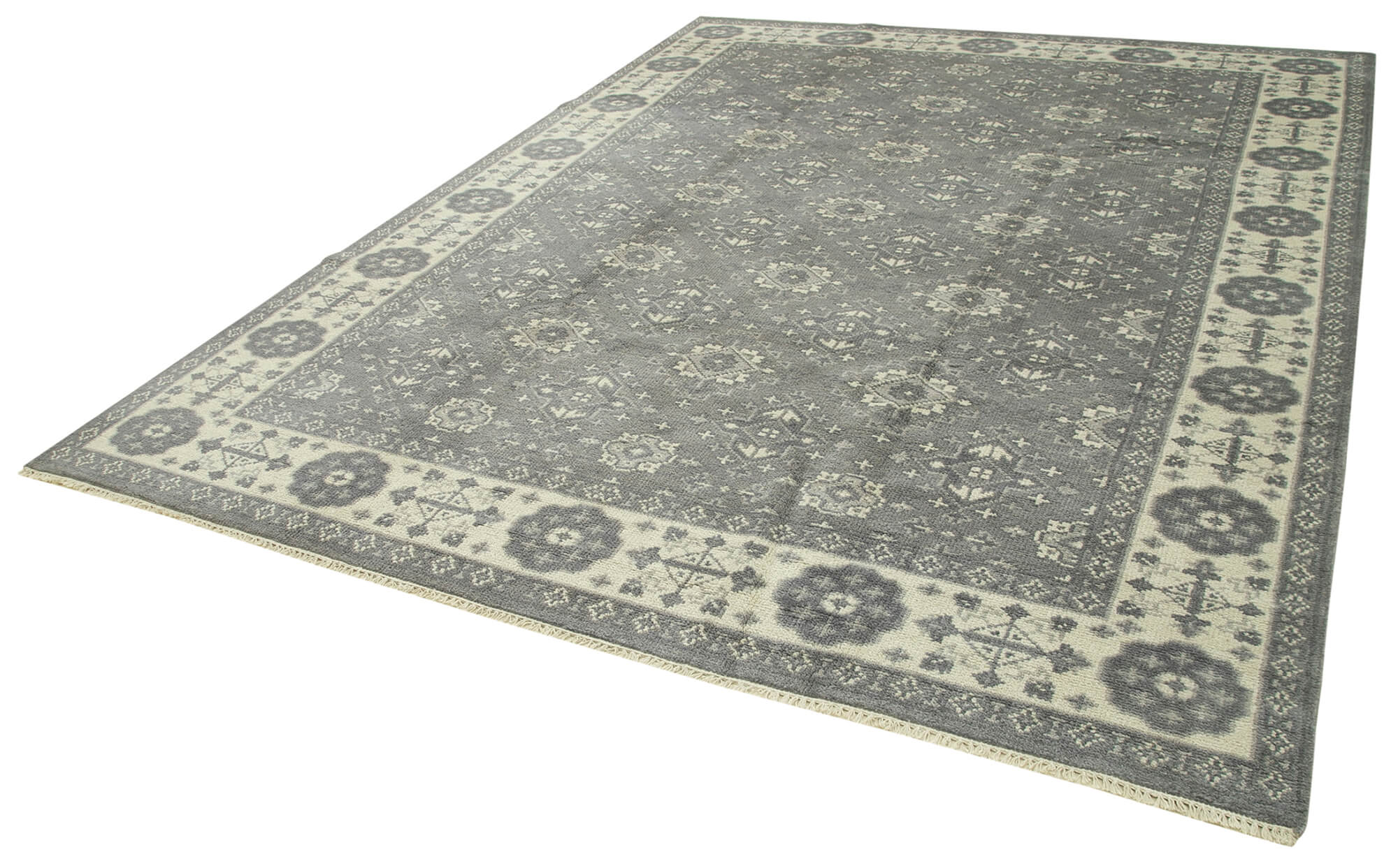 Handmade Wool Area Rug | Tebriz Grey Classic Cotton Vintage Turkish Carpet
