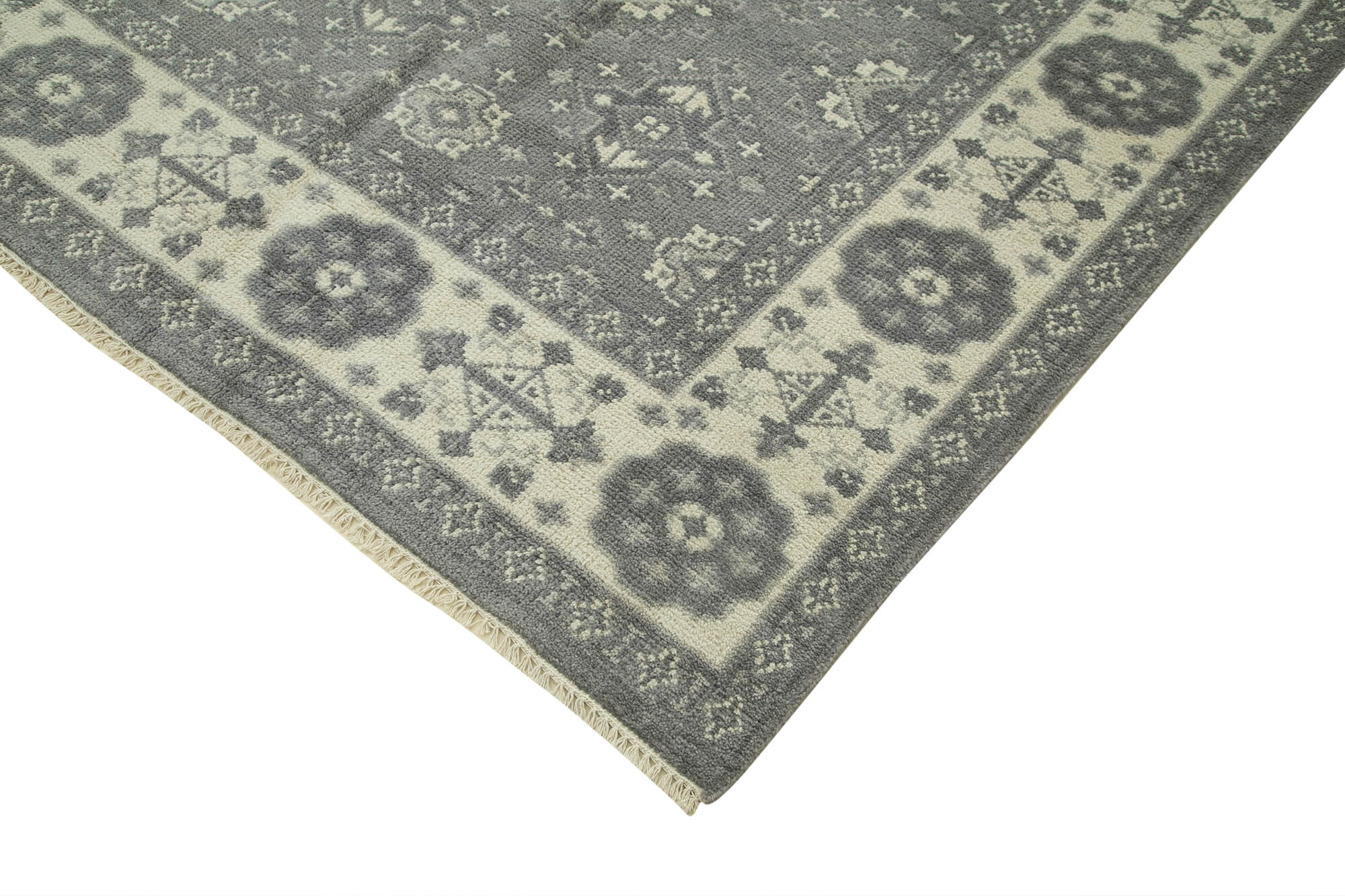 Handmade Wool Area Rug | Tebriz Grey Classic Cotton Vintage Turkish Carpet
