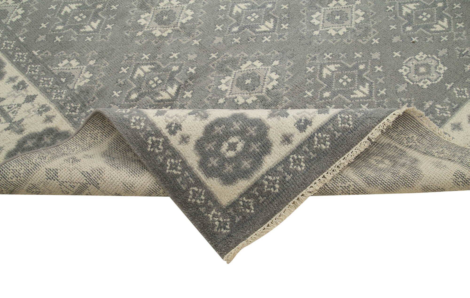 Handmade Wool Area Rug | Tebriz Grey Classic Cotton Vintage Turkish Carpet