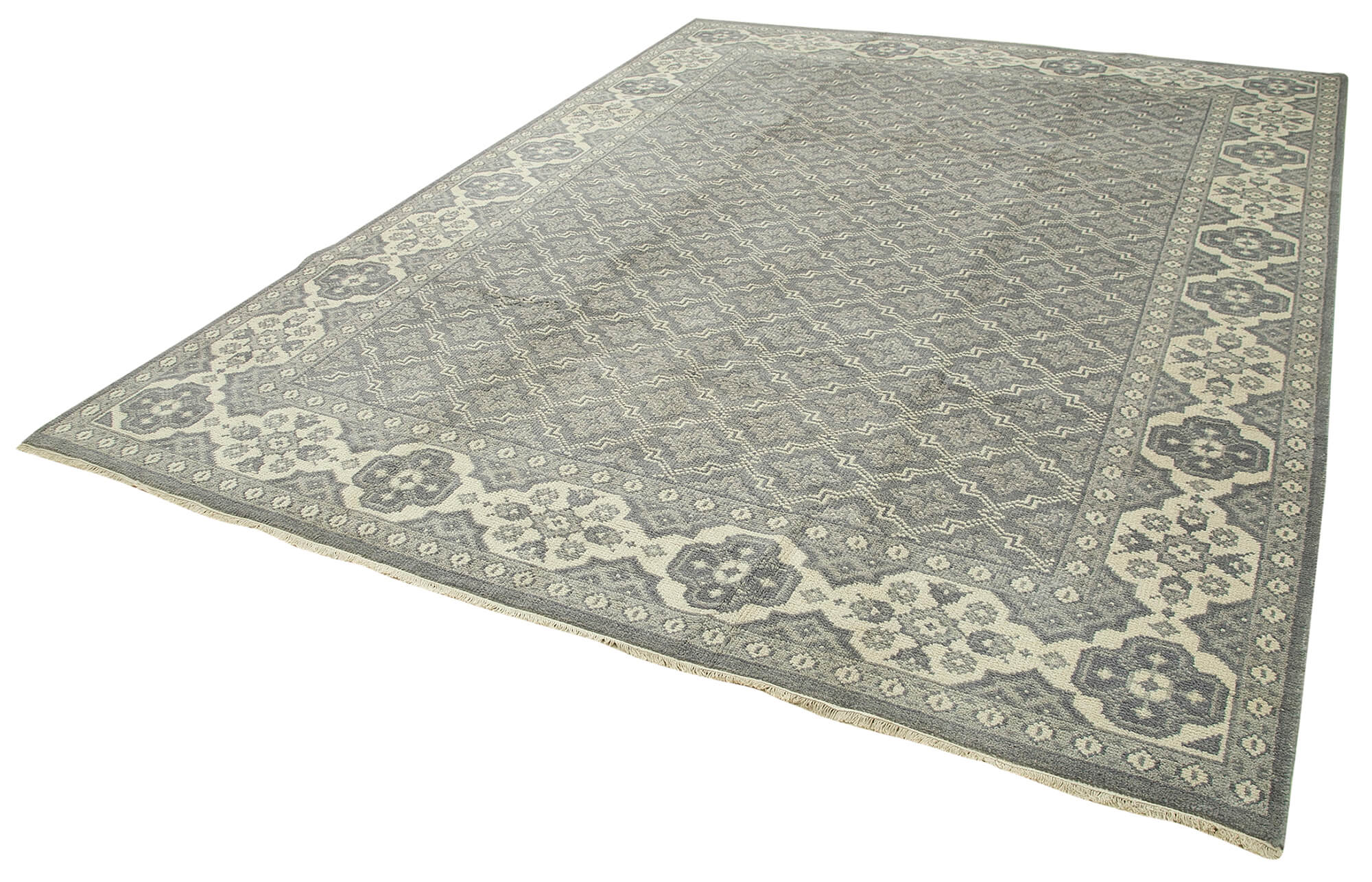 Handmade Wool Area Rug – Tebriz Grey Classic Cotton Rug 8'9''x11'9'' | Durable Natural Fiber