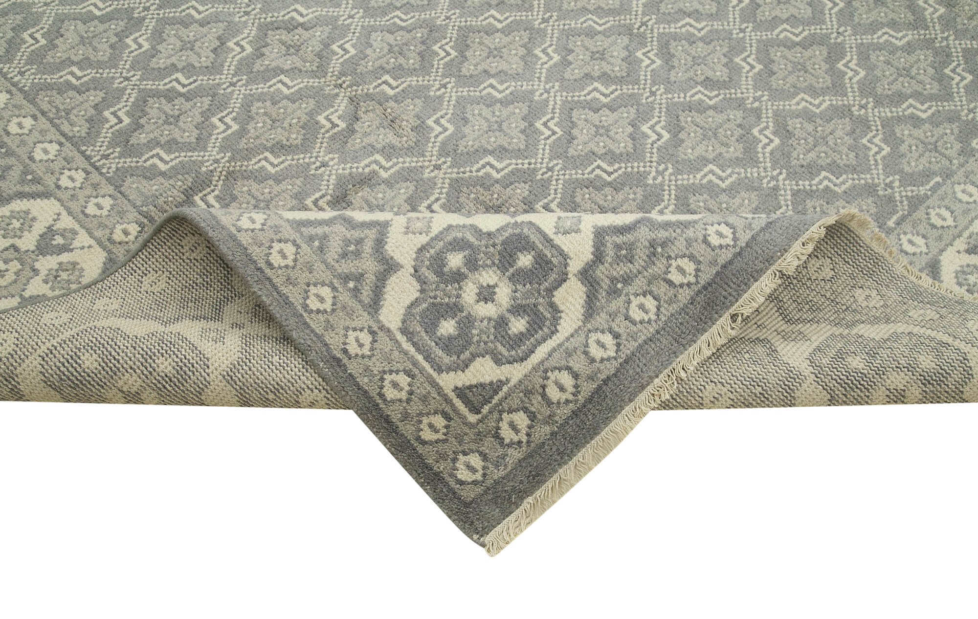 Handmade Wool Area Rug – Tebriz Grey Classic Cotton Rug 8'9''x11'9'' | Durable Natural Fiber