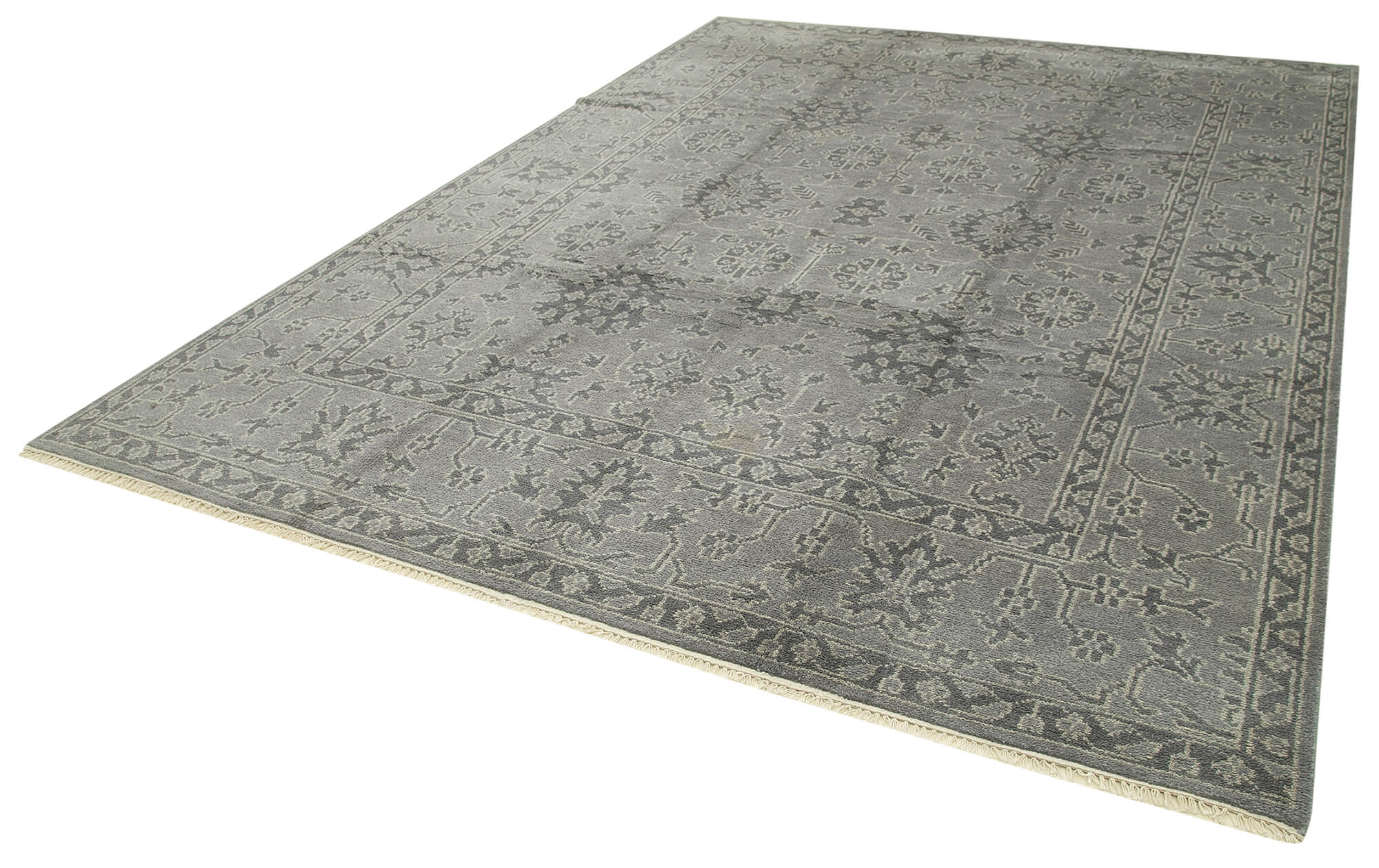 Handmade Wool Area Rug – Tebriz Grey Classic Cotton Wool Rug 9'0''x12'2''