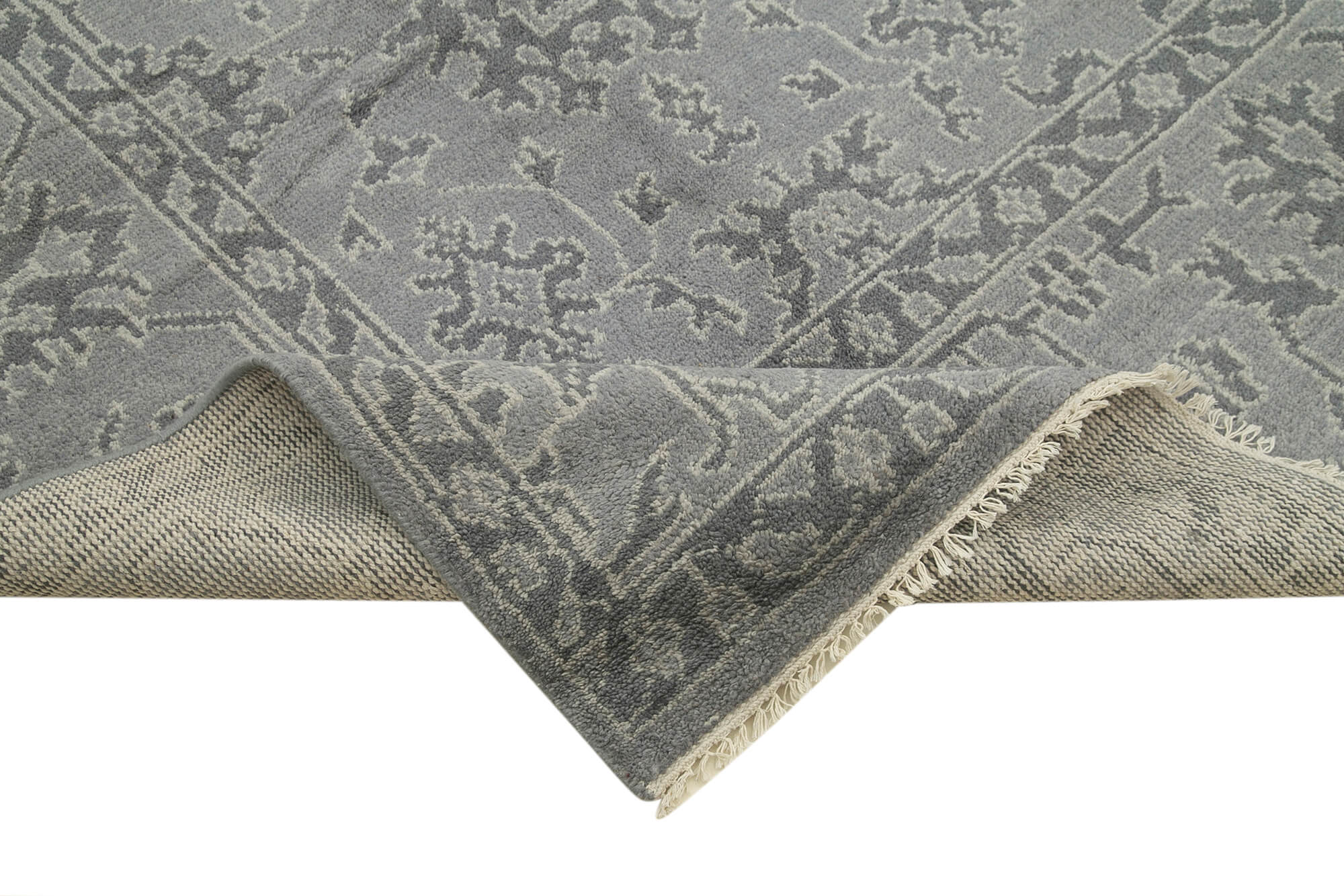 Handmade Wool Area Rug – Tebriz Grey Classic Cotton Wool Rug 9'0''x12'2''