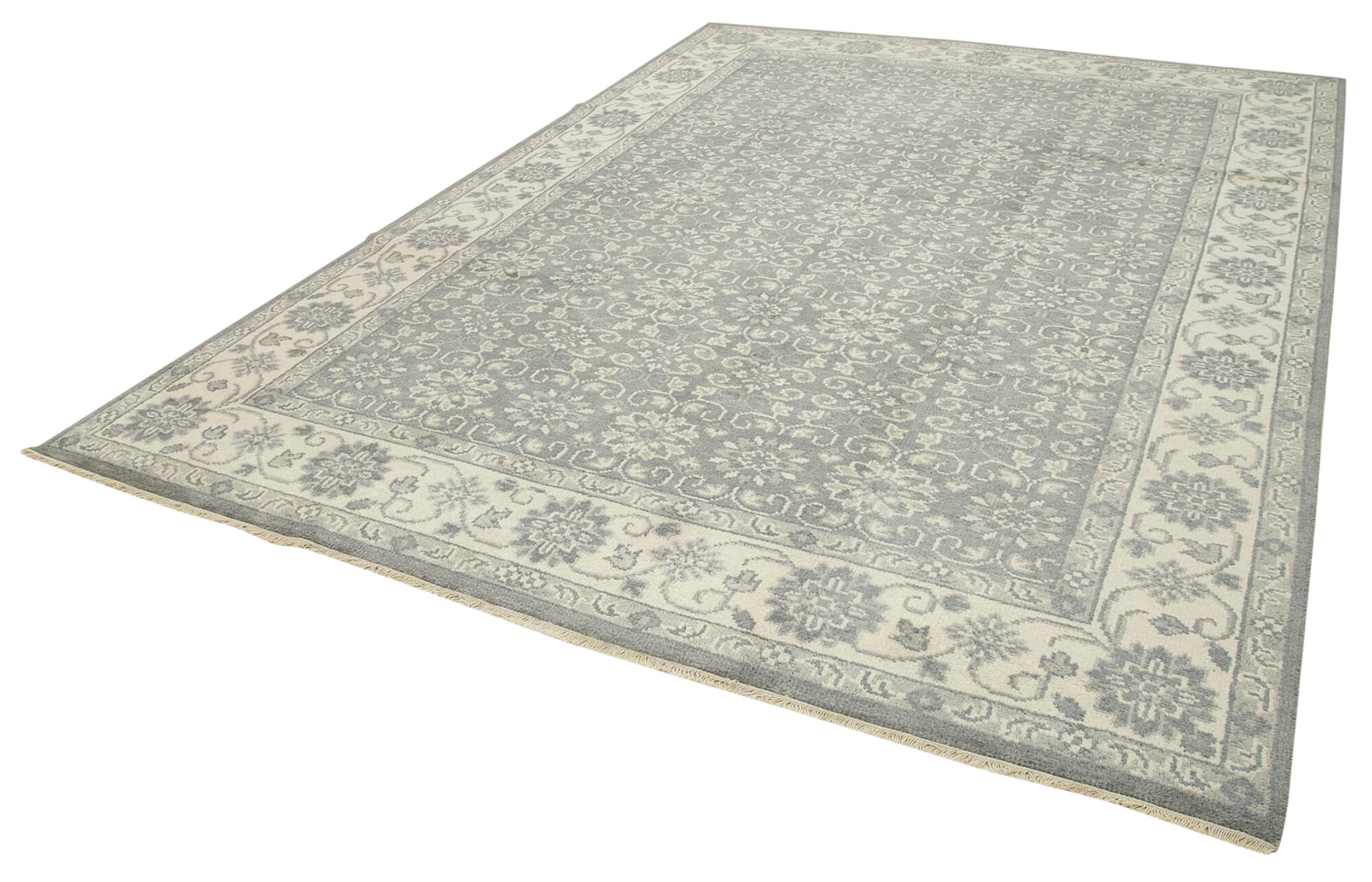 Handmade Wool Area Rug – Tebriz Grey Classic Cotton Wool Carpet 8'9''x11'11''