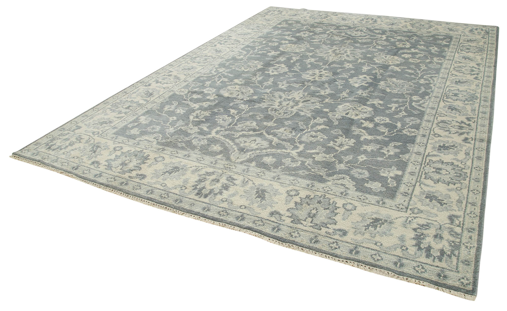 Handmade Wool Area Rug – Vintage Turkish Carpet Grey Cotton Wool Classic Style 8'10''x12'1''