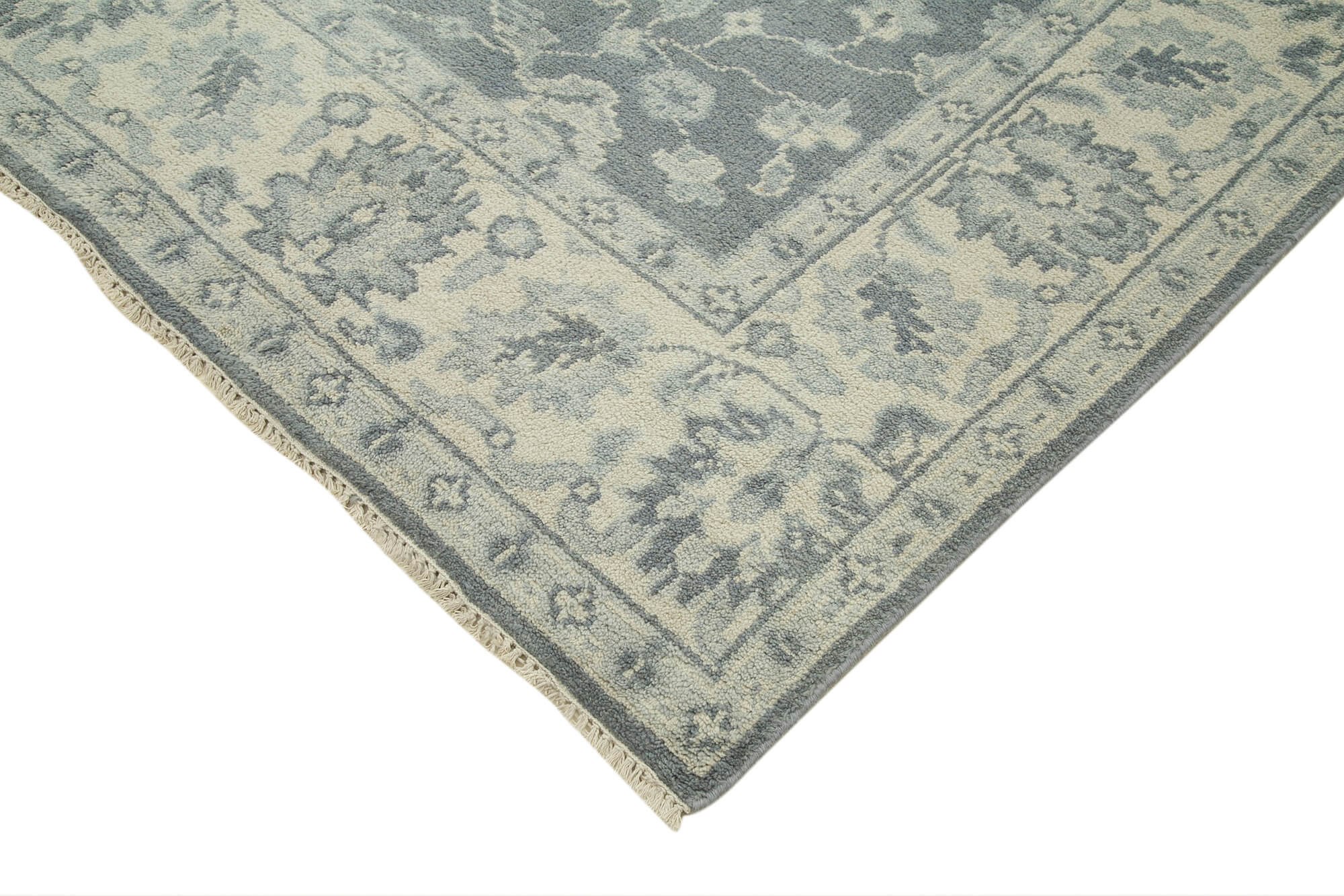 Handmade Wool Area Rug – Vintage Turkish Carpet Grey Cotton Wool Classic Style 8'10''x12'1''