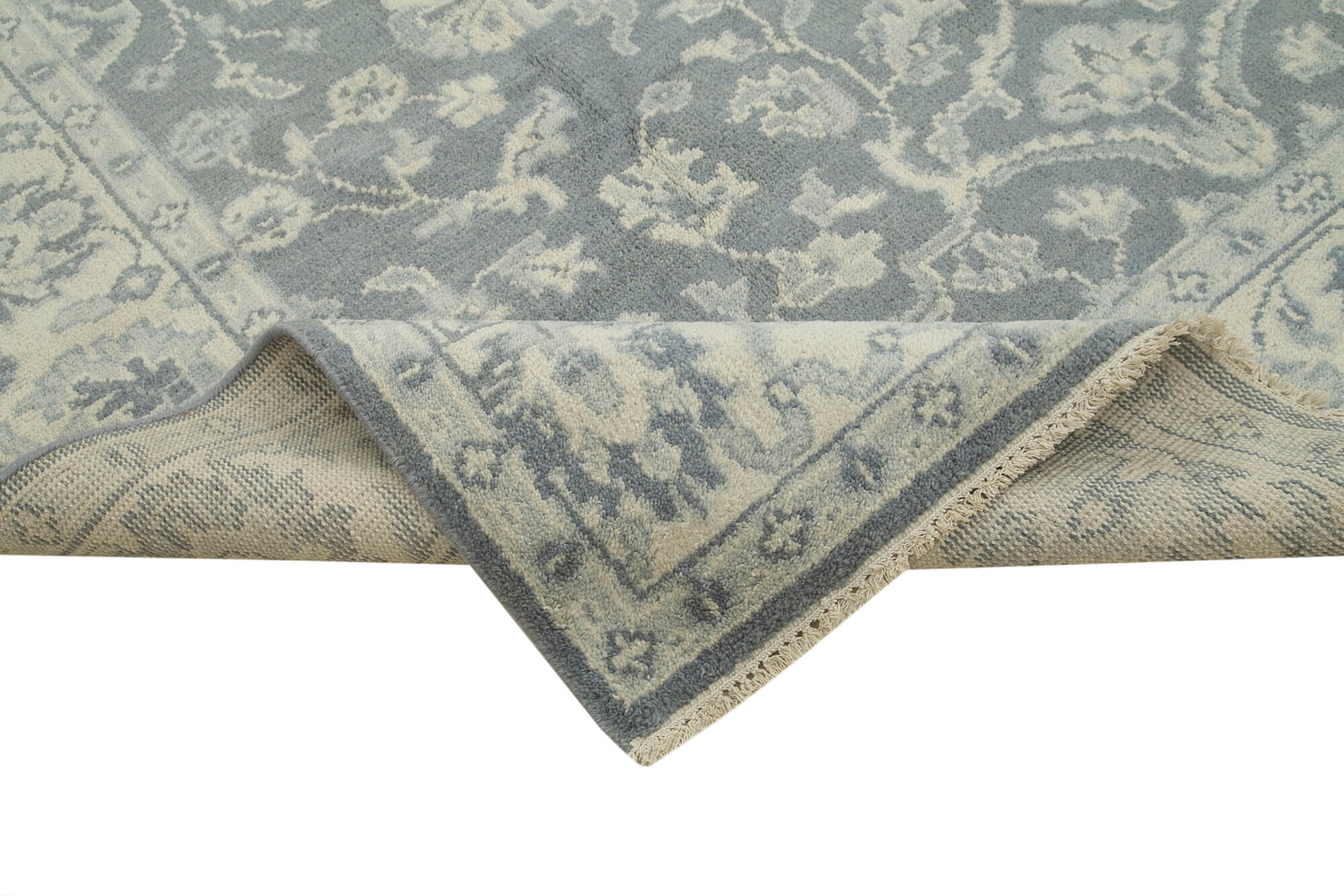 Handmade Wool Area Rug – Vintage Turkish Carpet Grey Cotton Wool Classic Style 8'10''x12'1''