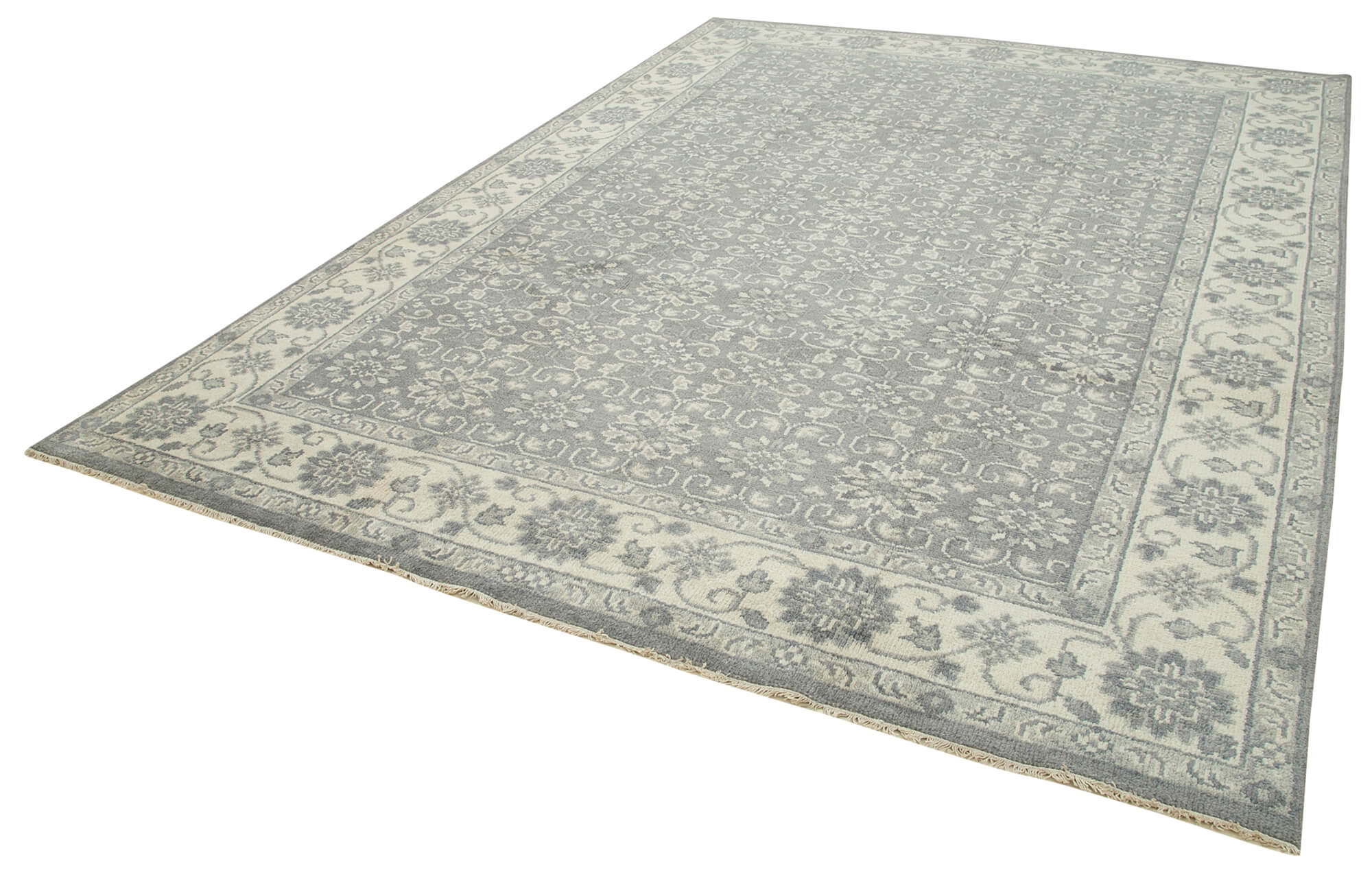 Handmade Wool Area Rug – Tebriz Grey Classic Cotton Rug 8'10''x11'11'' Vintage Turkish
